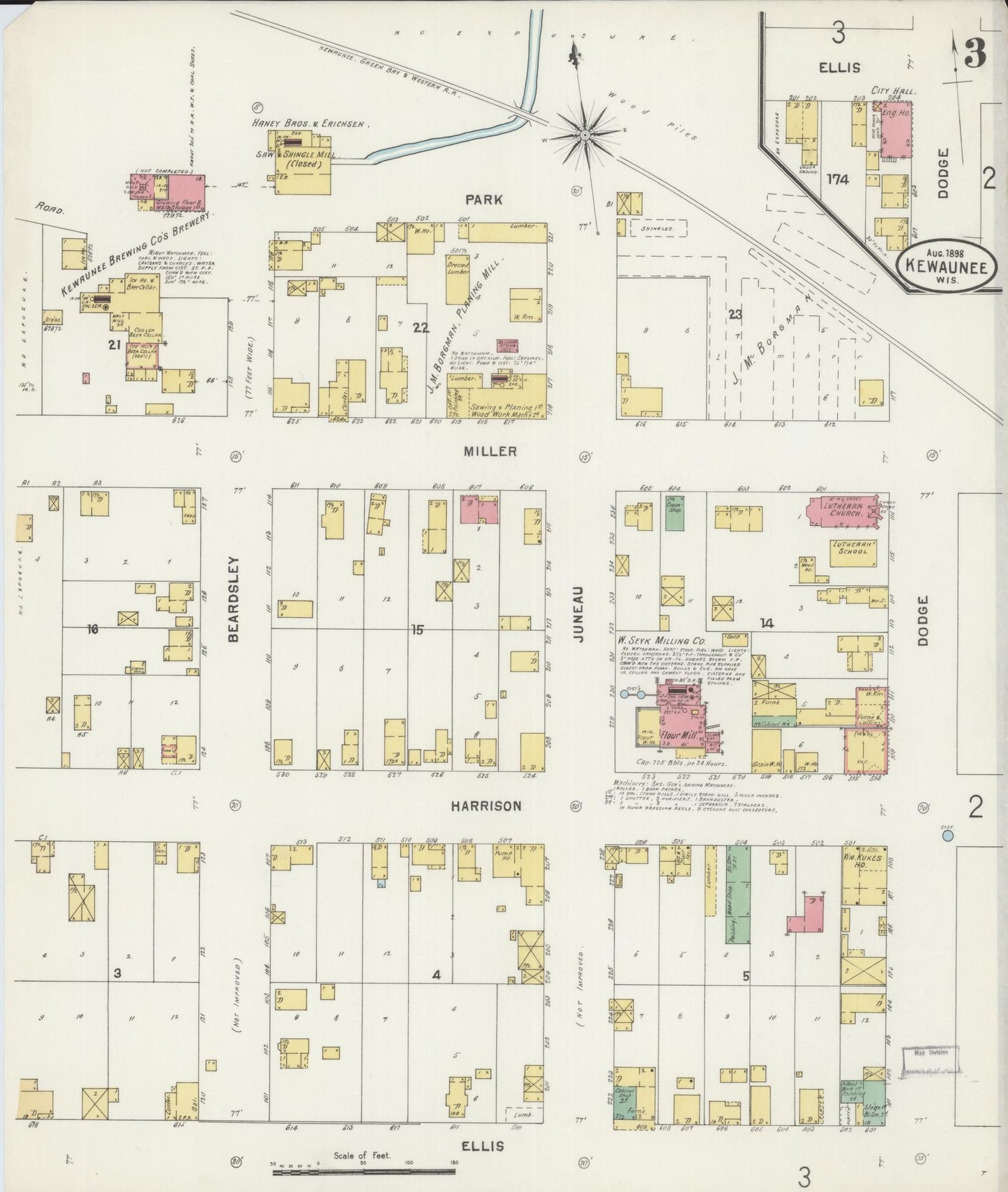 Sanborn Fire Insurance Map from Kewaunee, Kewaunee County, Wisconsin (1898), Sheet #0003 - Historic Sanborn Fire Insurance Map Print, vintage old map wall art, antique decor, genealogy gift, Wisconsin Wisconsin map