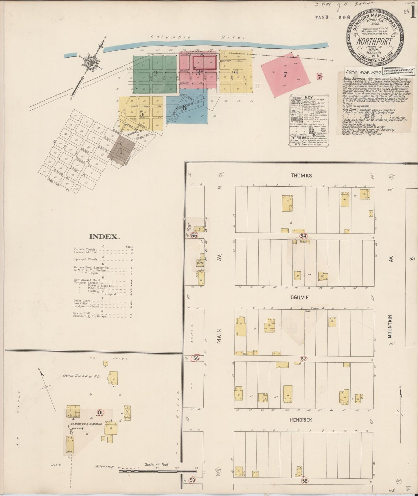 Sanborn Fire Insurance Map from Northport, Stevens County, Washington (1929), Sheet #0001 - Historic Sanborn Fire Insurance Map Print, vintage old map wall art, antique decor, genealogy gift, Washington Washington map