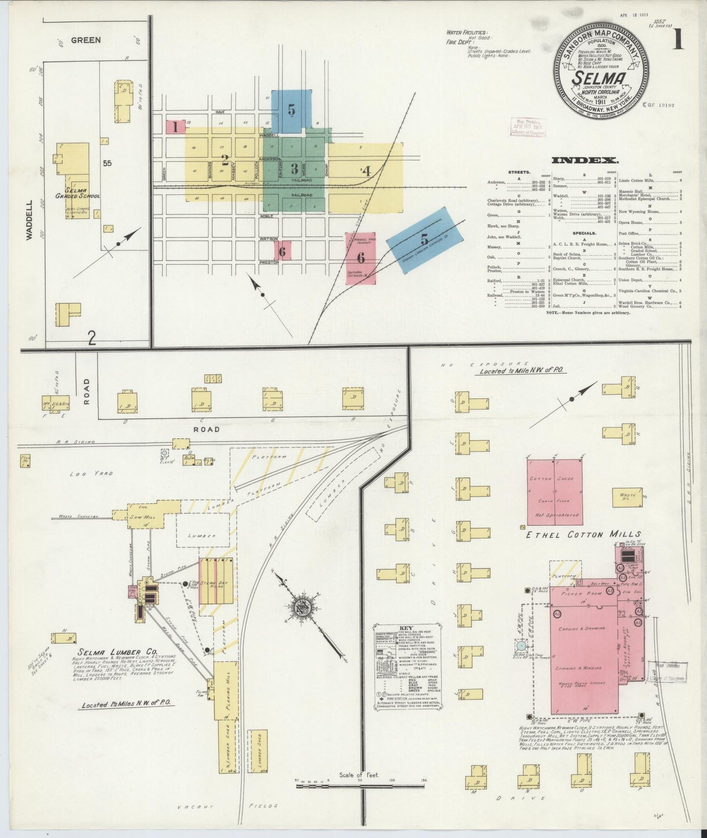 Sanborn Fire Insurance Map from Selma, Johnston County, North Carolina (1911), Sheet #0001 - Historic Sanborn Fire Insurance Map Print, vintage old map wall art, antique decor, genealogy gift, North Carolina North Carolina map