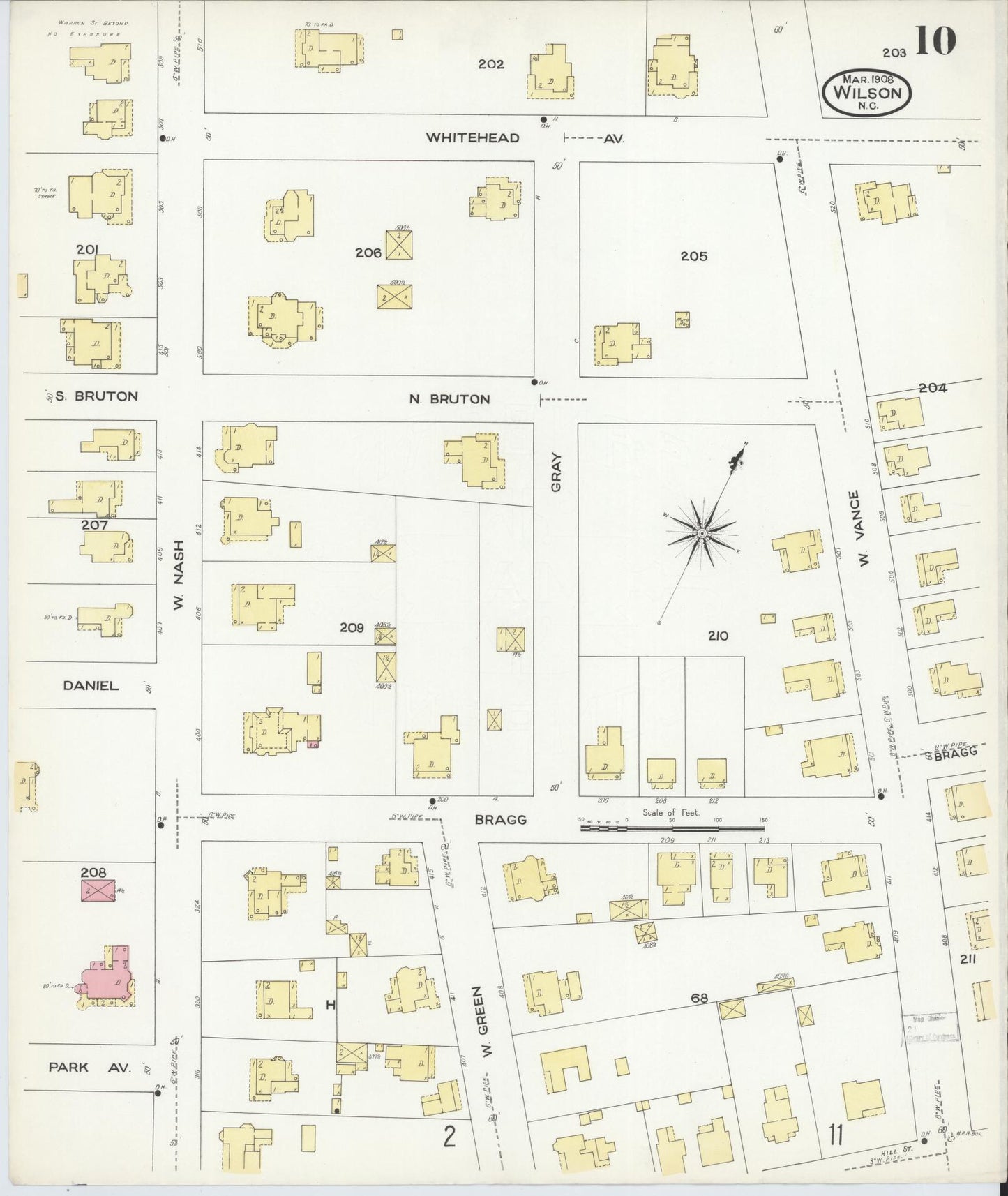 Sanborn Fire Insurance Map from Wilson, Wilson County, North Carolina (1908), Sheet #0010 - Historic Sanborn Fire Insurance Map Print, vintage old map wall art, antique decor, genealogy gift, North Carolina North Carolina map