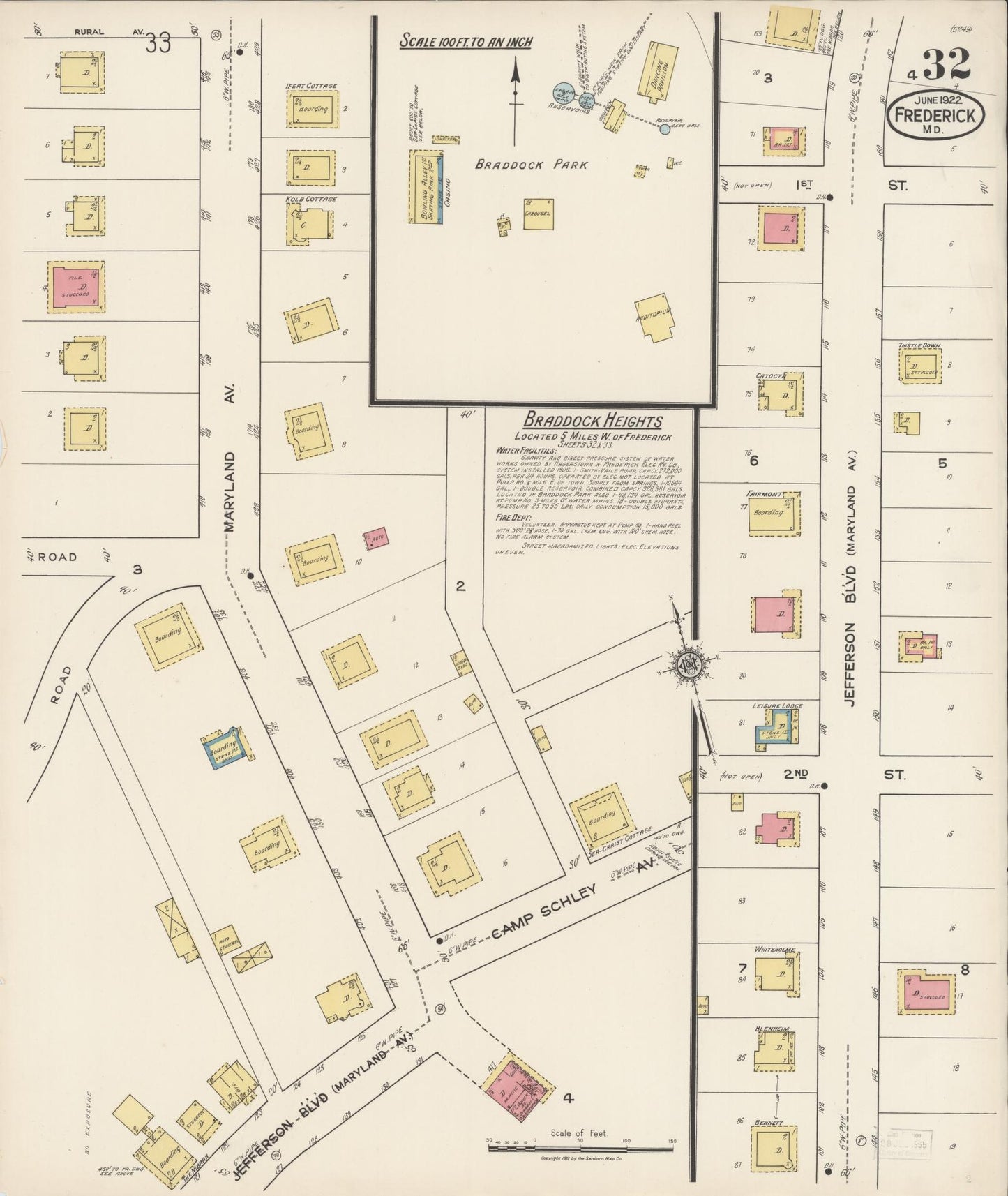 Sanborn Fire Insurance Map from Frederick, Frederick County, Maryland (1922), Sheet #0032 - Historic Sanborn Fire Insurance Map Print, vintage old map wall art