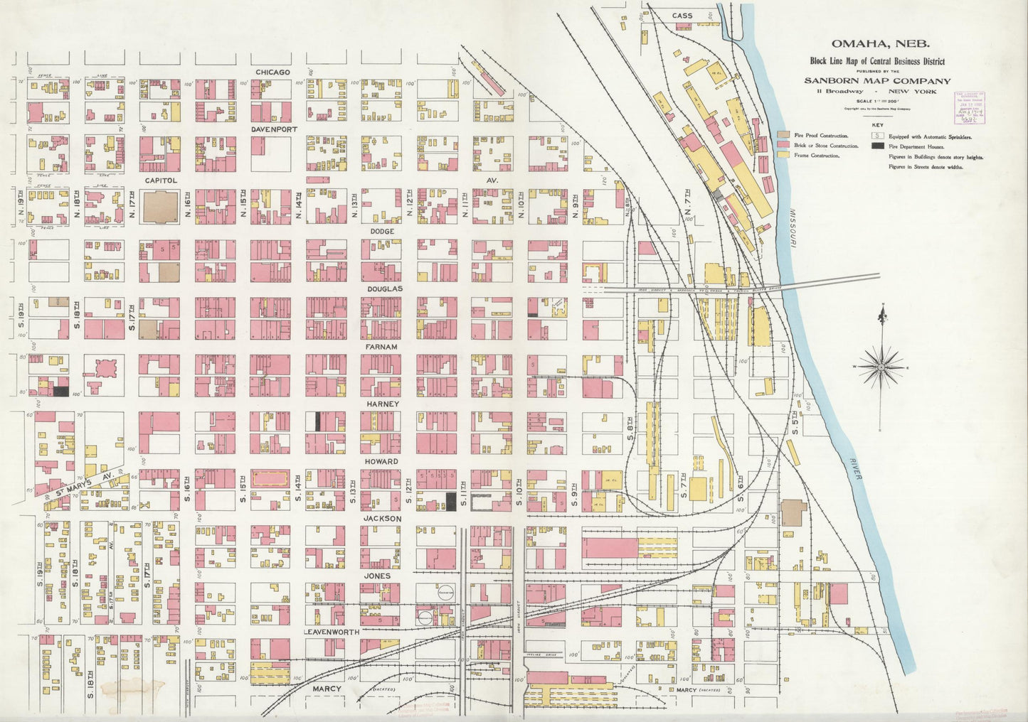 Sanborn Fire Insurance Map from Omaha, Douglas And Sarpy County, Nebraska (1905), Sheet #0001 - Historic Sanborn Fire Insurance Map Print, vintage old map wall art, antique decor, genealogy gift, Nebraska Nebraska map