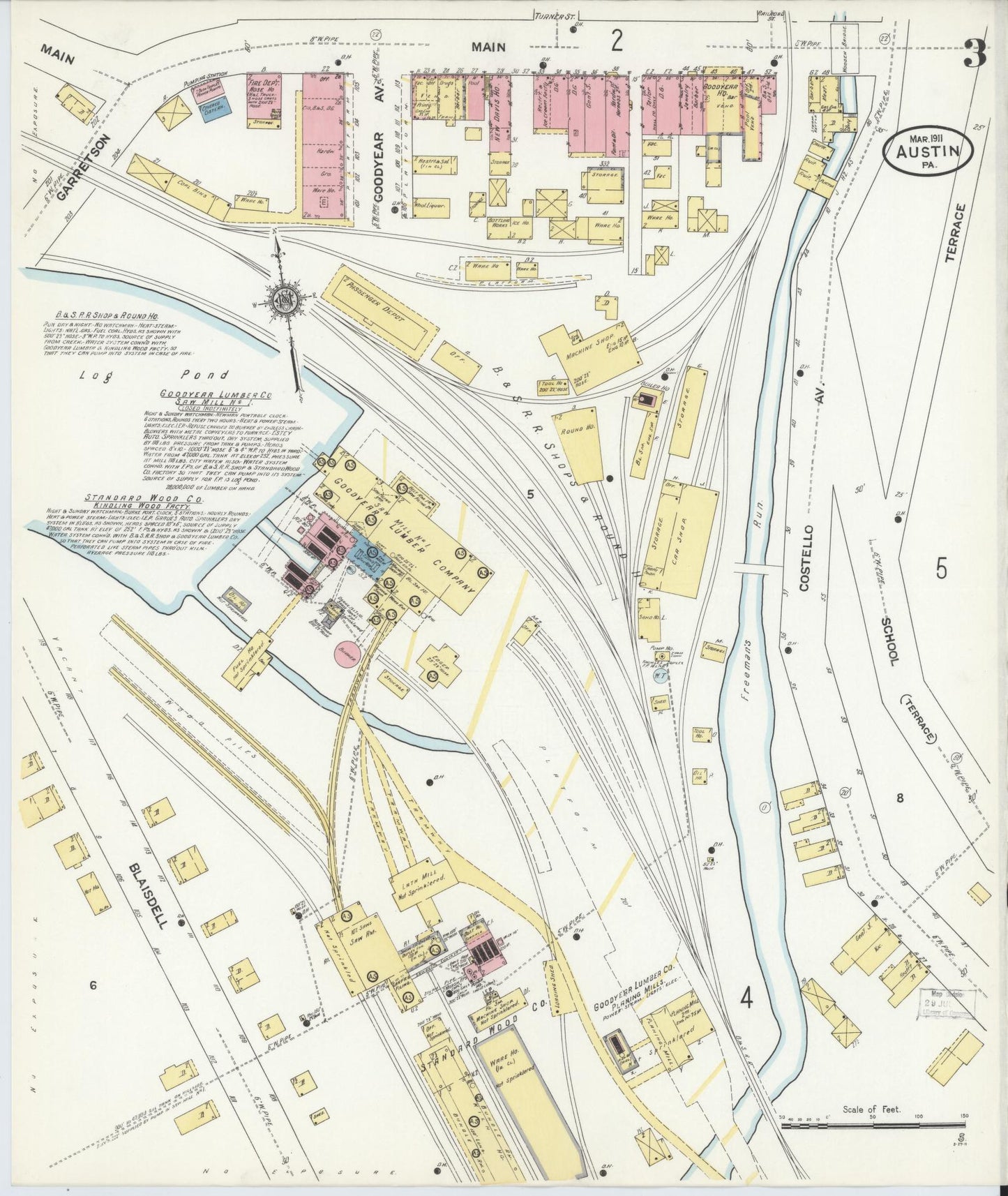 Sanborn Fire Insurance Map from Austin, Potter County, Pennsylvania (1911), Sheet #0003 - Historic Sanborn Fire Insurance Map Print, vintage old map wall art, antique decor, genealogy gift, Pennsylvania Pennsylvania map