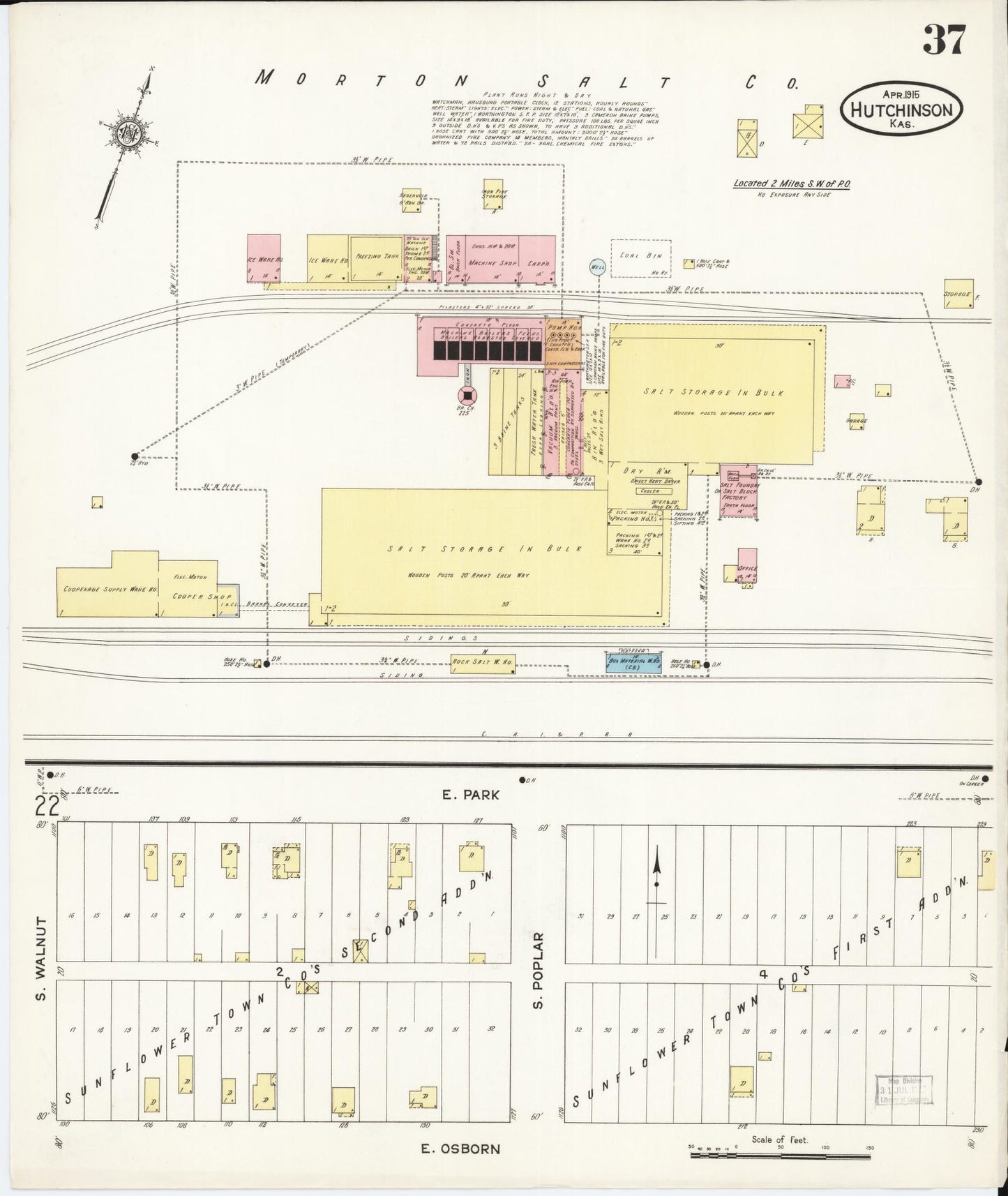 Sanborn Fire Insurance Map from Hutchinson, Reno County, Kansas (1915), Sheet #0038 - Complete Map Set gallery image, historic Sanborn map, vintage wall art, Kansas Kansas