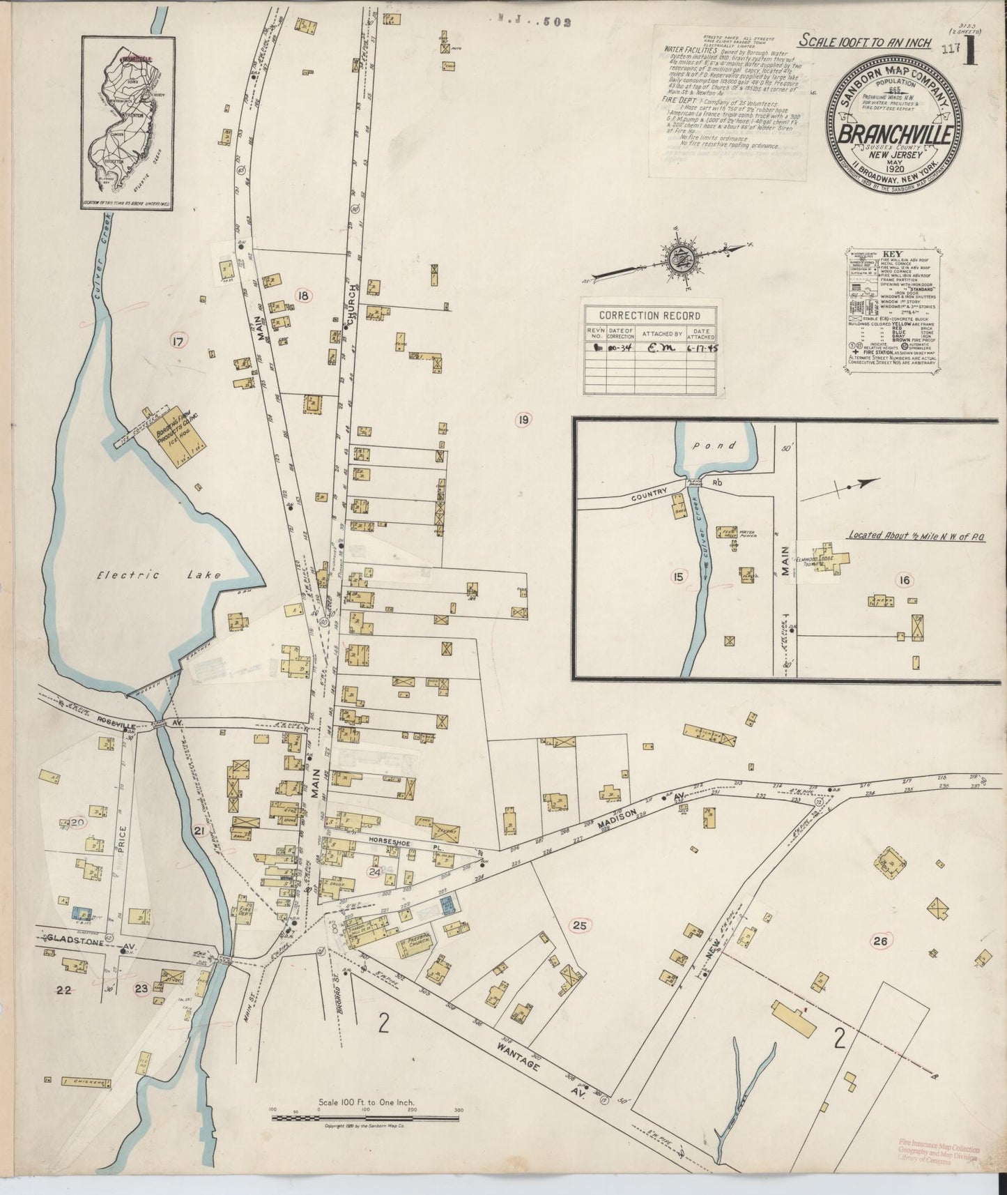 Sanborn Fire Insurance Map from Branchville, Sussex County, New Jersey. (1934) – Historic Sanborn Fire Insurance Map Print