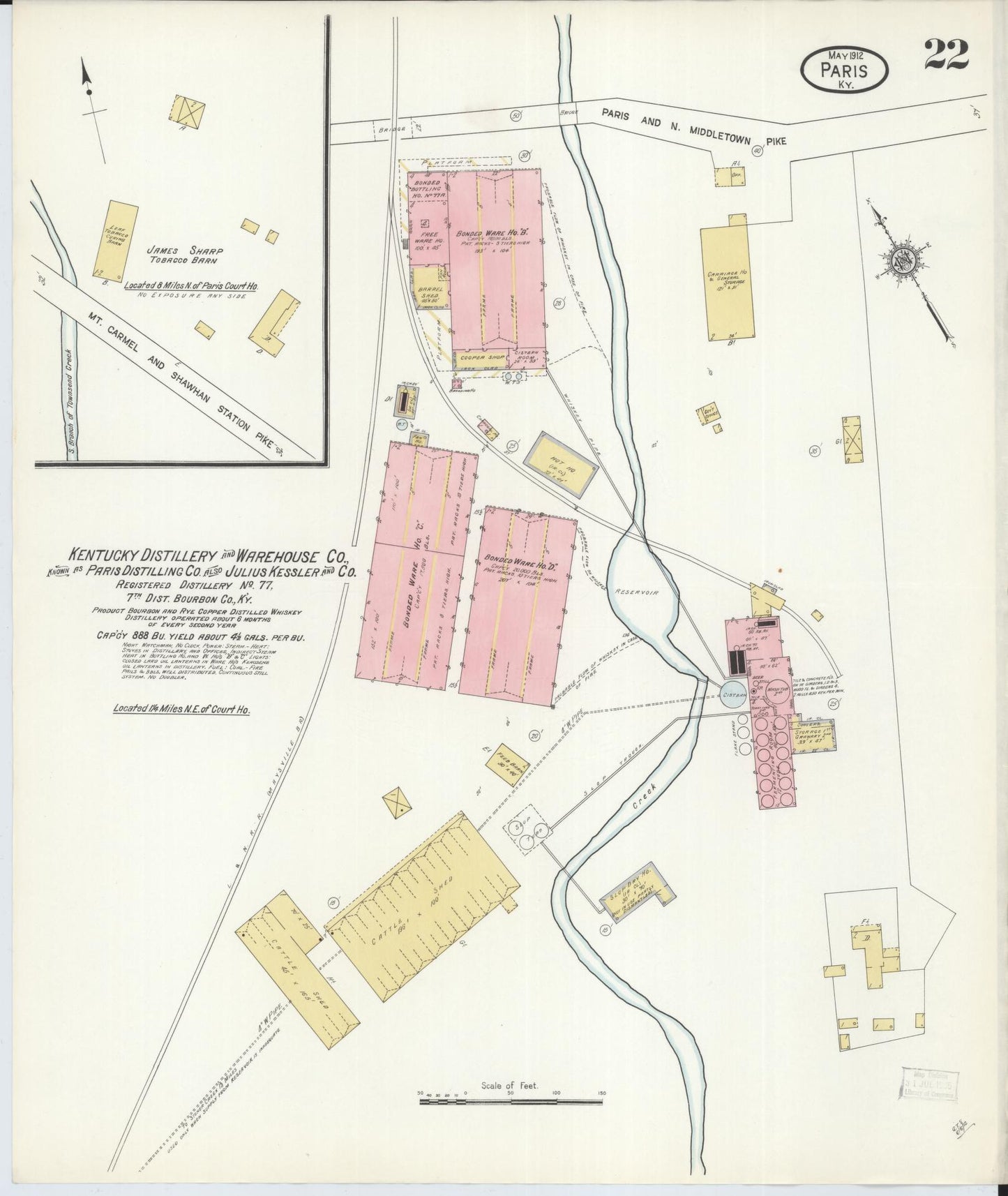 Sanborn Fire Insurance Map from Paris, Bourbon County, Kentucky (1912), Sheet #0022 - Historic Sanborn Fire Insurance Map Print, vintage old map wall art, antique decor, genealogy gift, Kentucky Kentucky map