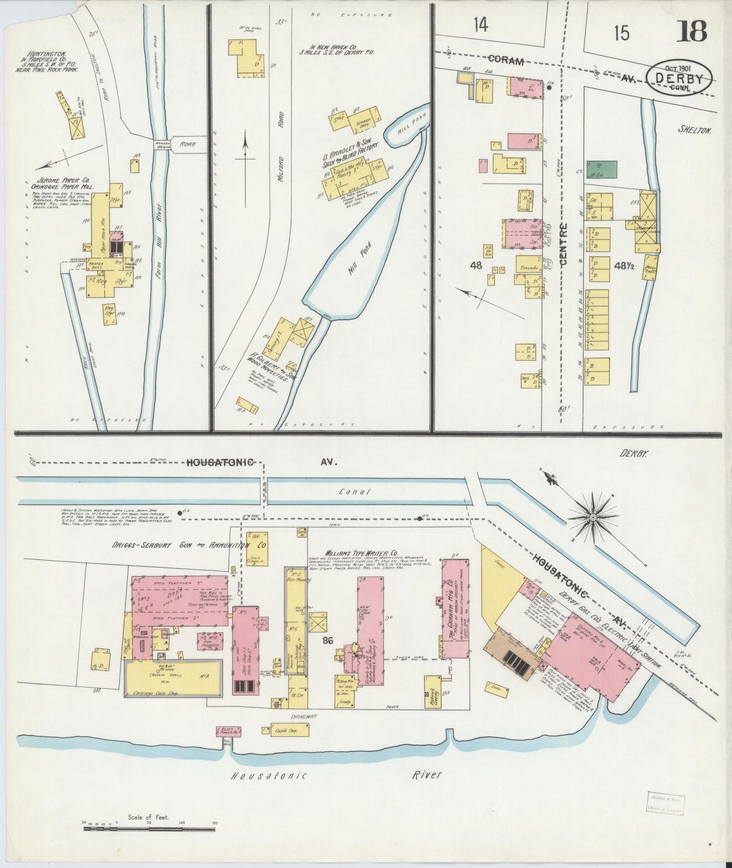 Sanborn Fire Insurance Map from Derby, New Haven County, Connecticut (1901), Sheet #0018 - Historic Sanborn Fire Insurance Map Print, vintage old map wall art, antique decor, genealogy gift, Connecticut Connecticut map
