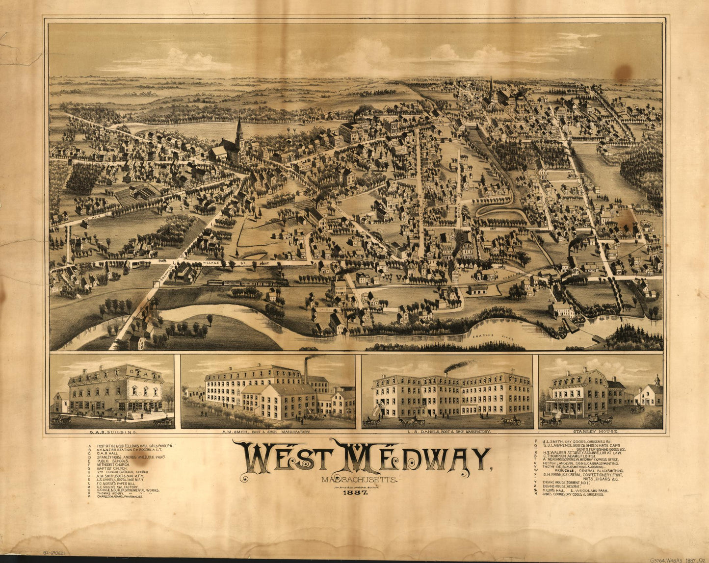 West Medway, Massachusetts. (1887) – Historic Bird’s-Eye View Panorama Print