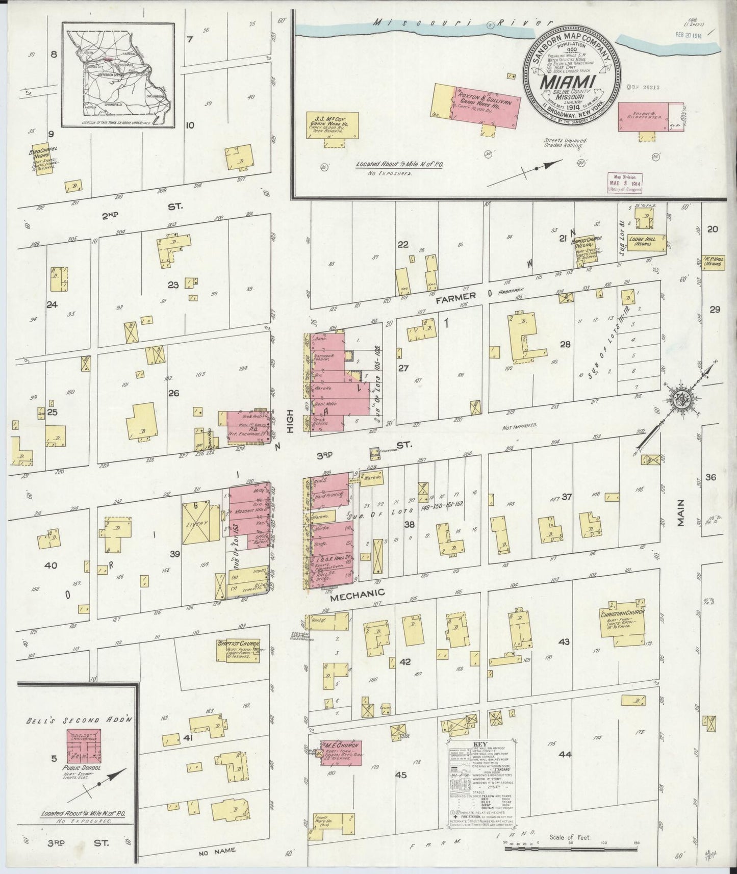 Sanborn Fire Insurance Map from Miami, Saline County, Missouri (1914), Sheet #0001 - Historic Sanborn Fire Insurance Map Print, vintage old map wall art, antique decor, genealogy gift, Missouri Missouri map