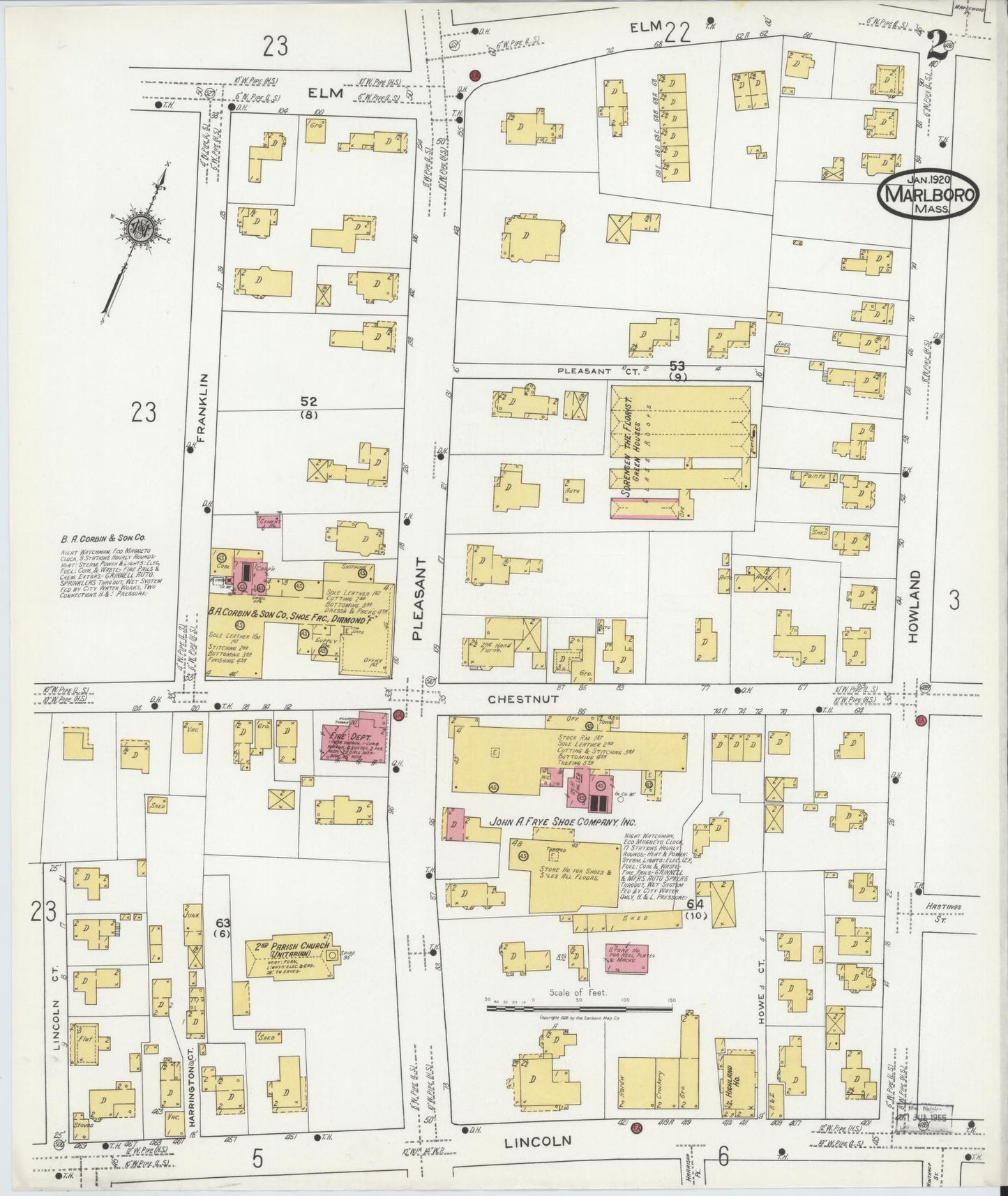 Sanborn Fire Insurance Map from Marlborough, Middlesex County, Massachusetts (1920), Sheet #0002 - Historic Sanborn Fire Insurance Map Print, vintage old map wall art, antique decor, genealogy gift, Massachusetts Massachusetts map