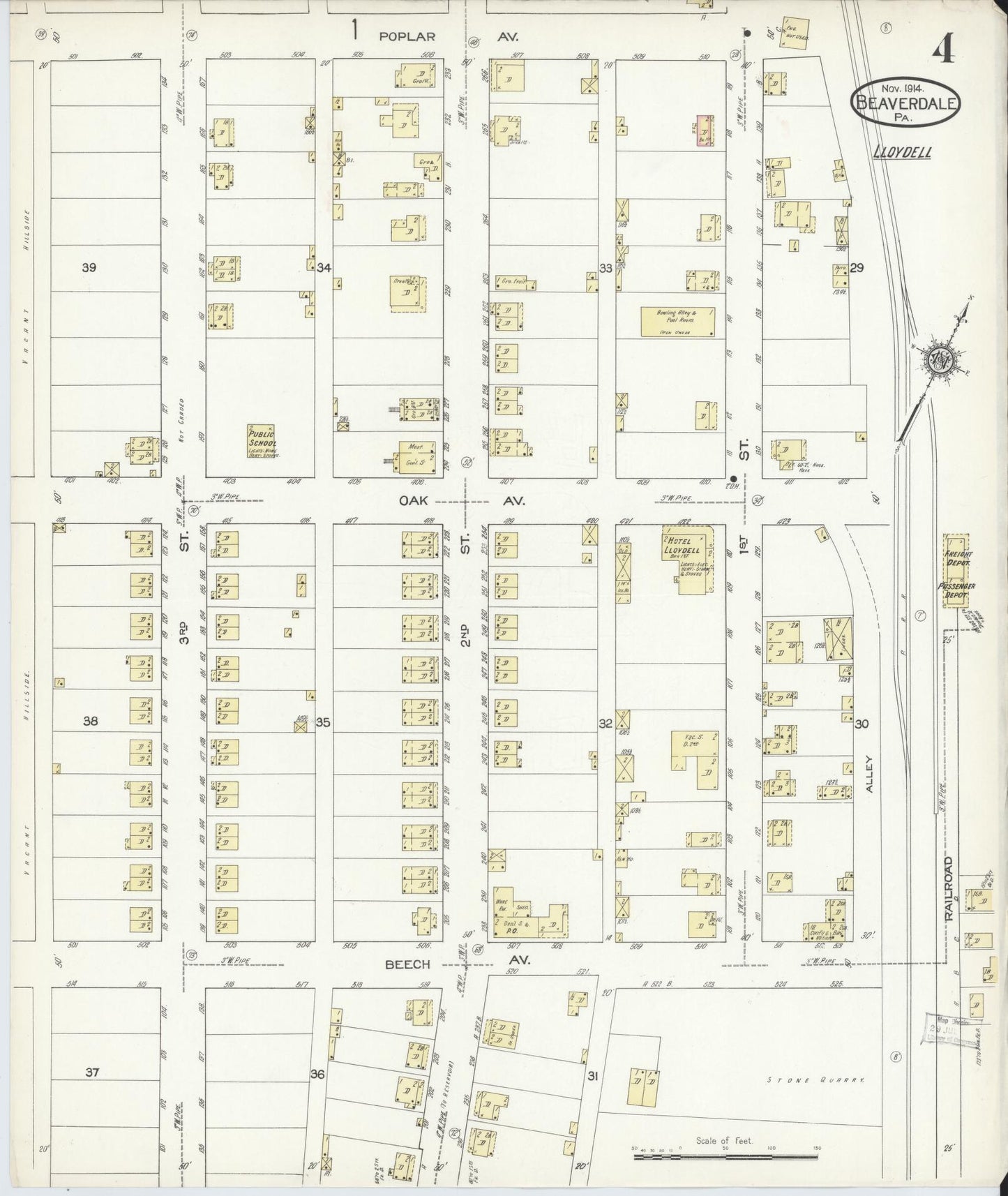 Sanborn Fire Insurance Map from Beaverdale, Cambria County, Pennsylvania (1914), Sheet #0004 - Historic Sanborn Fire Insurance Map Print, vintage old map wall art, antique decor, genealogy gift, Pennsylvania Pennsylvania map