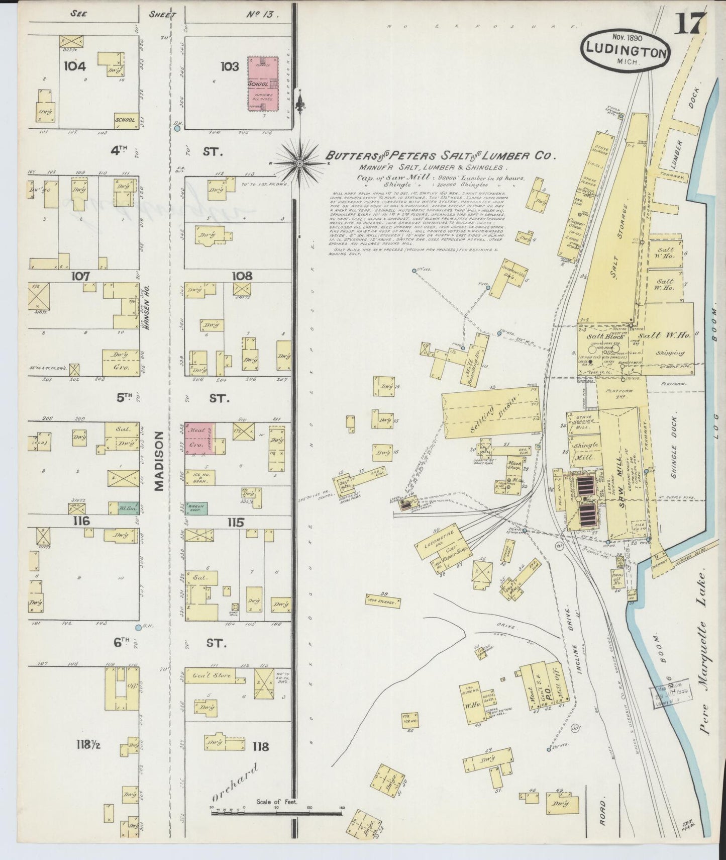Sanborn Fire Insurance Map from Ludington, Mason County, Michigan (1890), Sheet #0017 - Complete Map Set gallery image, historic Sanborn map, vintage wall art, Michigan Michigan