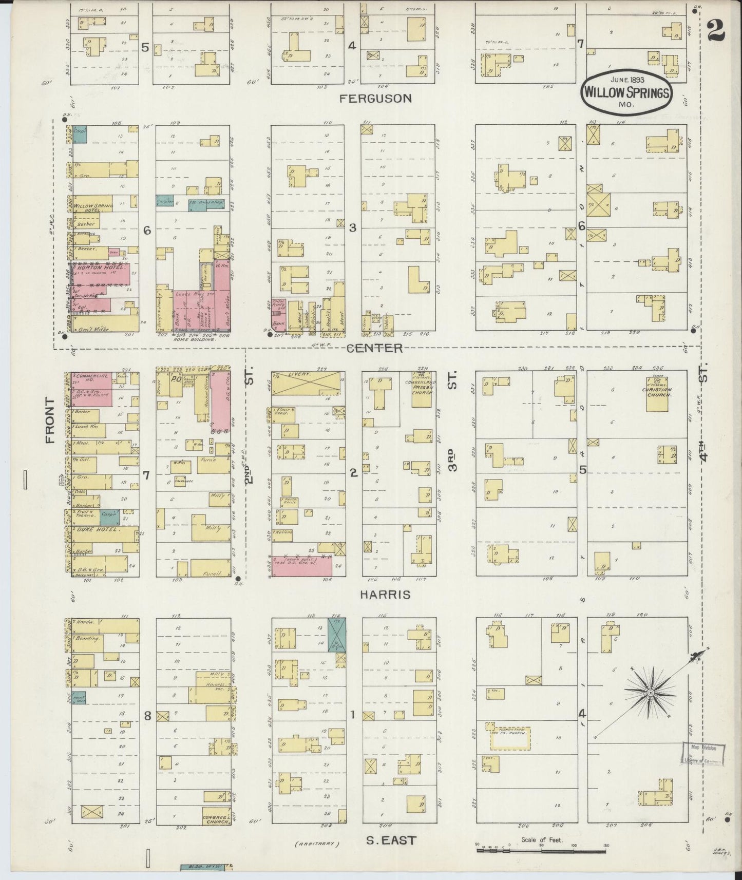Sanborn Fire Insurance Map from Willow Springs, Howell County, Missouri (1893), Sheet #0002 - Complete Map Set gallery image, historic Sanborn map, vintage wall art, Missouri Missouri