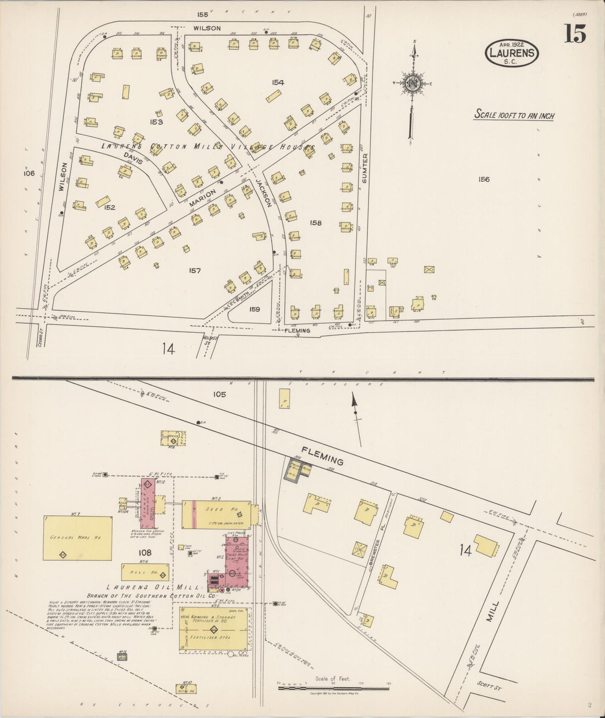 Sanborn Fire Insurance Map from Laurens, Laurens County, South Carolina (1922), Sheet #0015 - Historic Sanborn Fire Insurance Map Print, vintage old map wall art, antique decor, genealogy gift, South Carolina South Carolina map