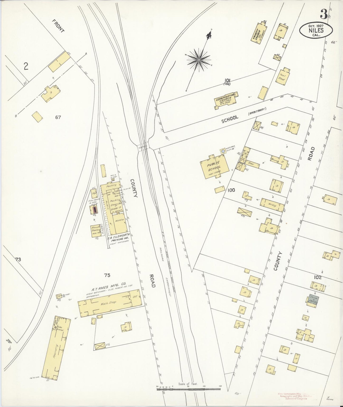 Sanborn Fire Insurance Map from Niles, Alameda County, California (1907), Sheet #0003 - Complete Map Set gallery image, historic Sanborn map, vintage wall art, California California