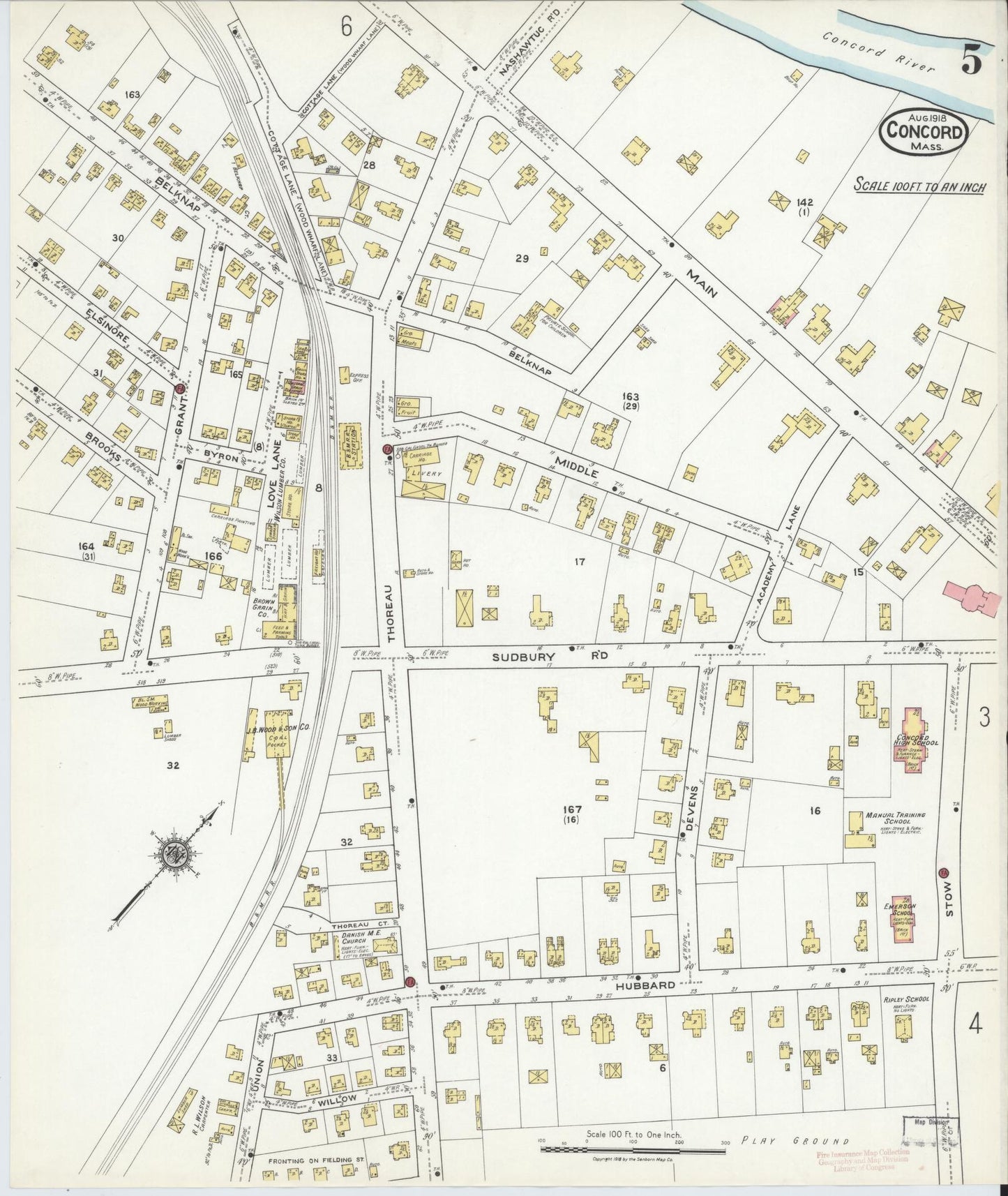 Sanborn Fire Insurance Map from Concord, Middlesex County, Massachusetts (1918), Sheet #0005 - Historic Sanborn Fire Insurance Map Print, vintage old map wall art, antique decor, genealogy gift, Massachusetts Massachusetts map