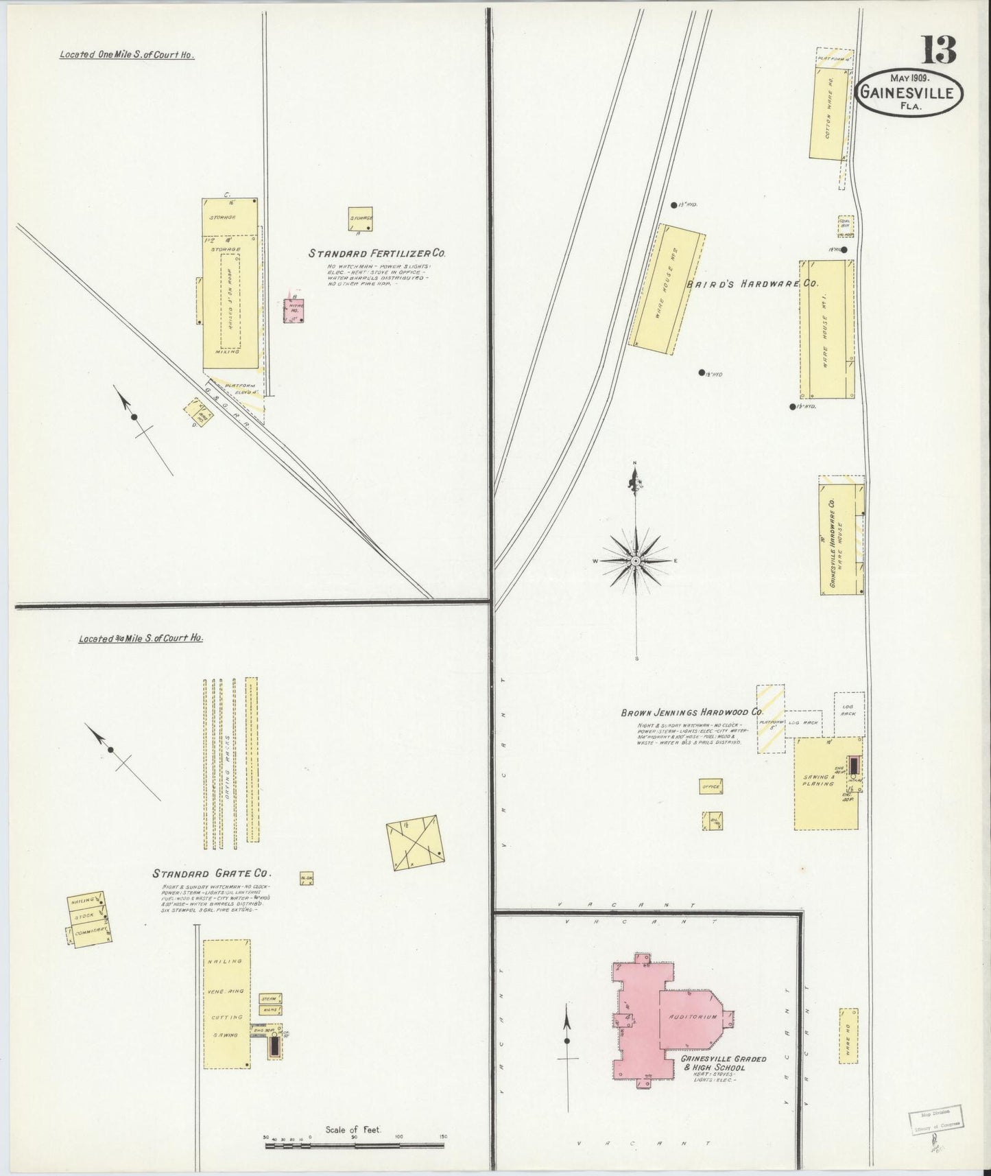 Sanborn Fire Insurance Map from Gainesville, Alachua County, Florida (1909), Sheet #0013 - Historic Sanborn Fire Insurance Map Print, vintage old map wall art, antique decor, genealogy gift, Florida Florida map