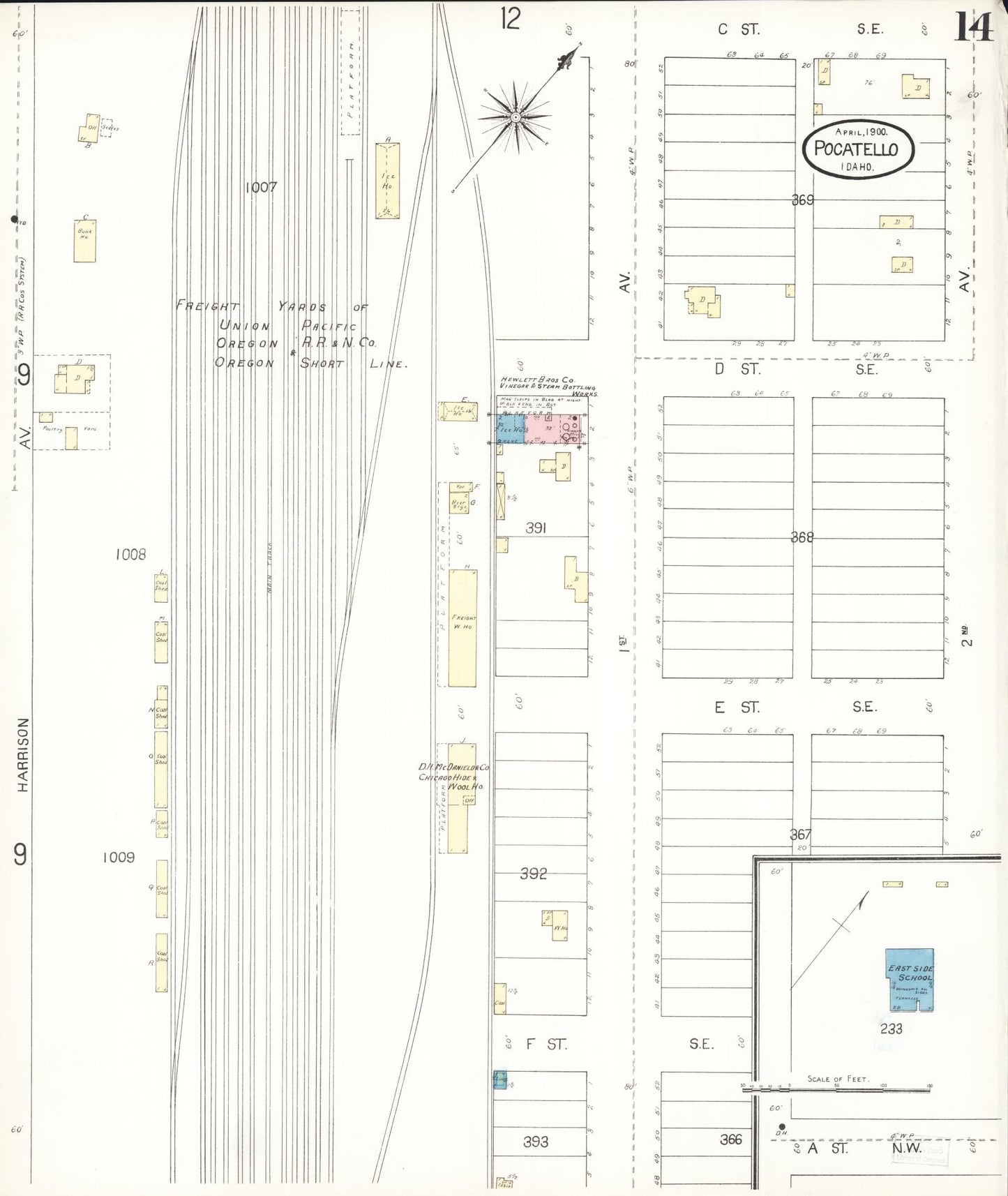 Sanborn Fire Insurance Map from Pocatello, Bannock County, Idaho (1900), Sheet #0014 - Complete Map Set gallery image, historic Sanborn map, vintage wall art, Idaho Idaho