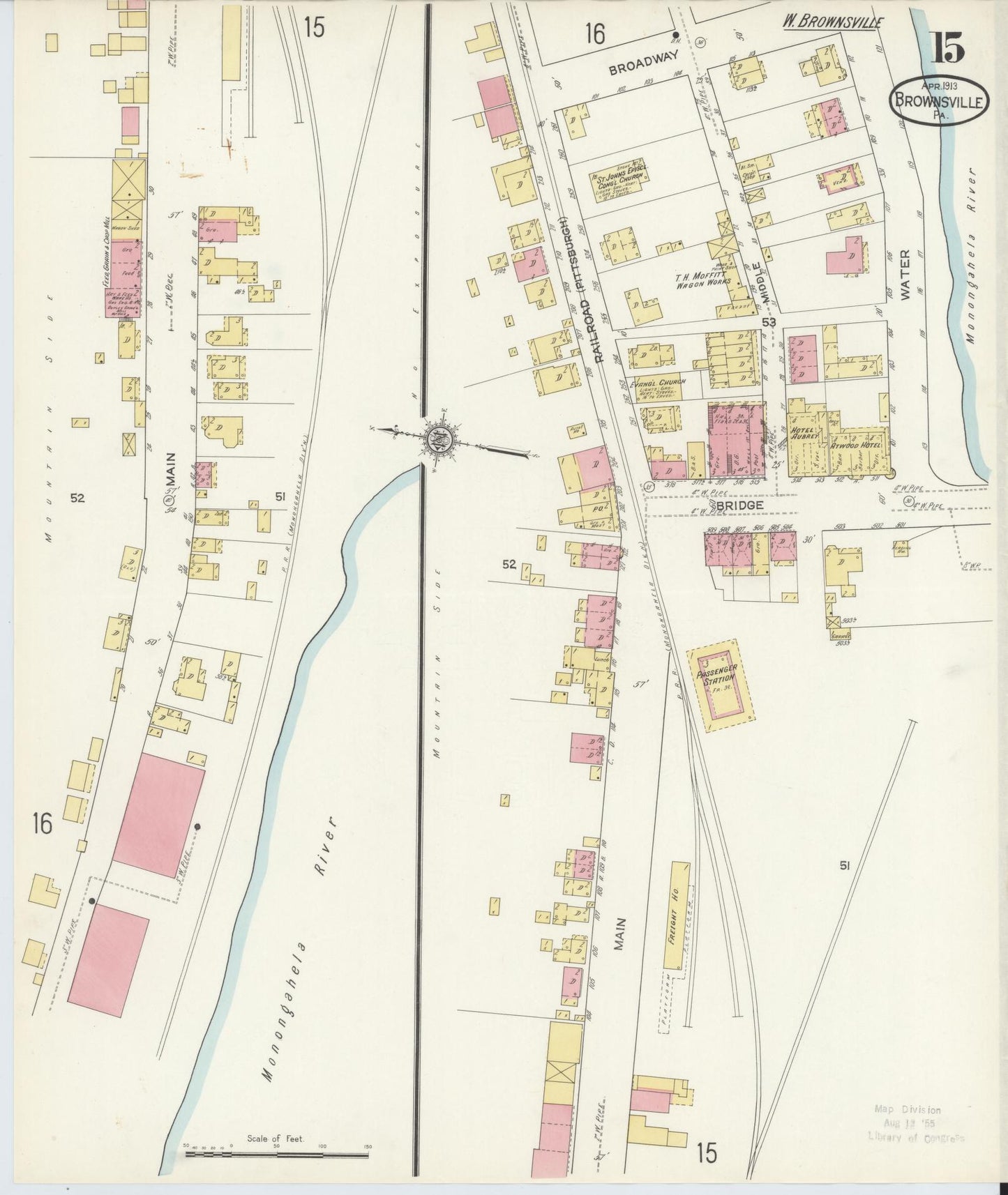 Sanborn Fire Insurance Map from Brownsville, Fayette County, Pennsylvania (1913), Sheet #0015 - Historic Sanborn Fire Insurance Map Print, vintage old map wall art, antique decor, genealogy gift, Pennsylvania Pennsylvania map