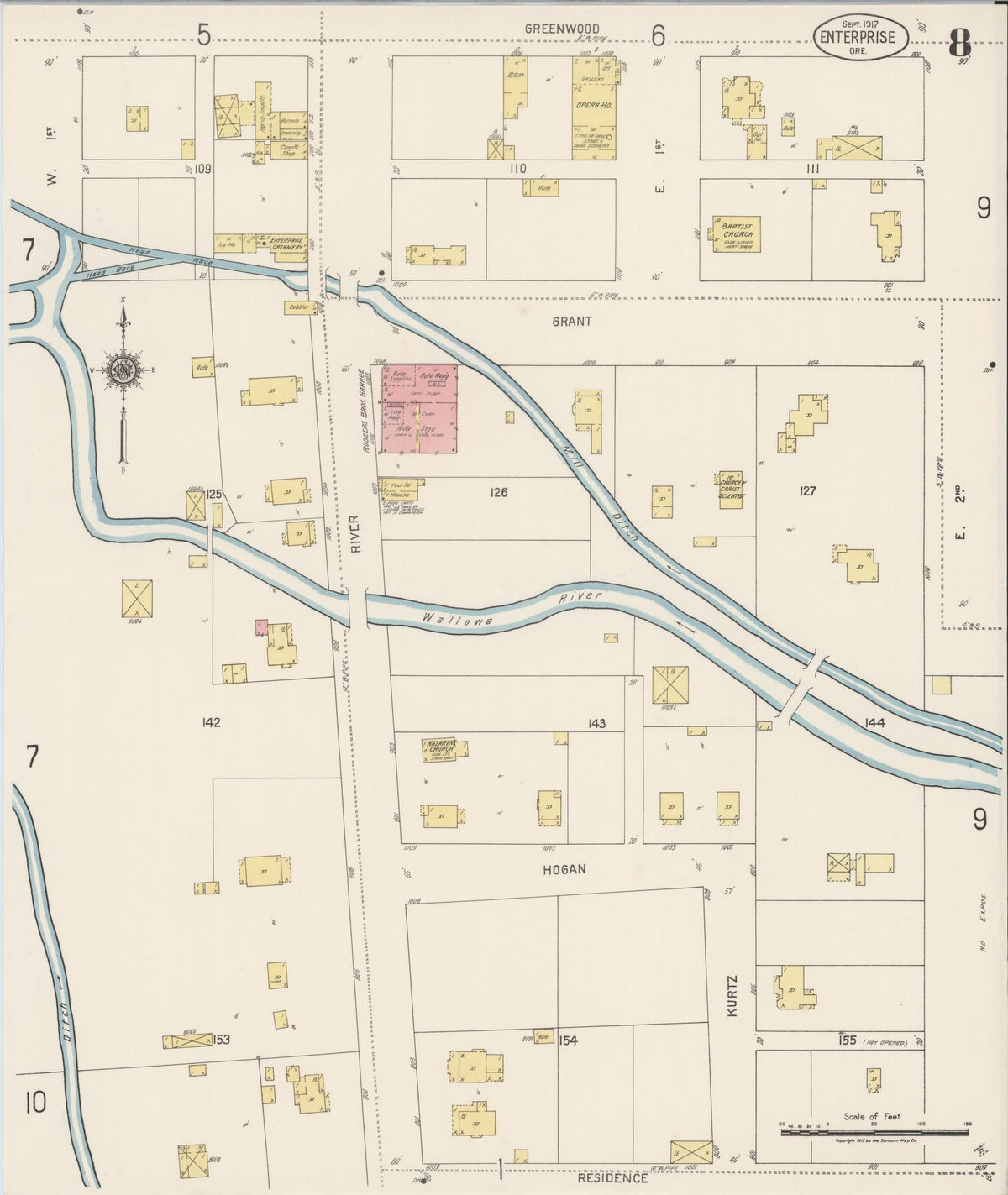 Sanborn Fire Insurance Map from Enterprise, Wallowa County, Oregon (1917), Sheet #0008 - Historic Sanborn Fire Insurance Map Print, vintage old map wall art, antique decor, genealogy gift, Oregon Oregon map