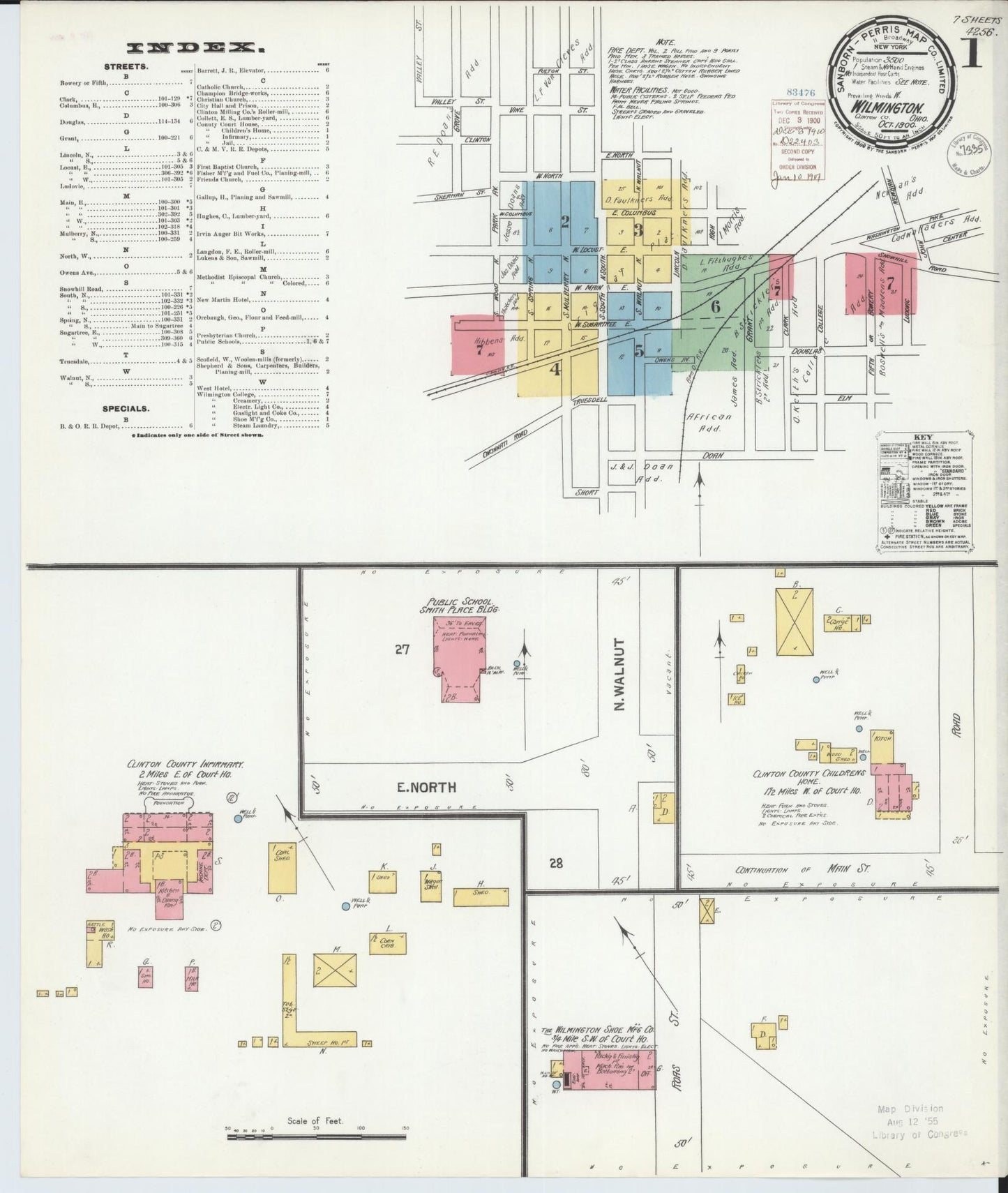 Sanborn Fire Insurance Map from Wilmington, Clinton County, Ohio (1900), Sheet #0001 - Historic Sanborn Fire Insurance Map Print, vintage old map wall art, antique decor, genealogy gift, Ohio Ohio map