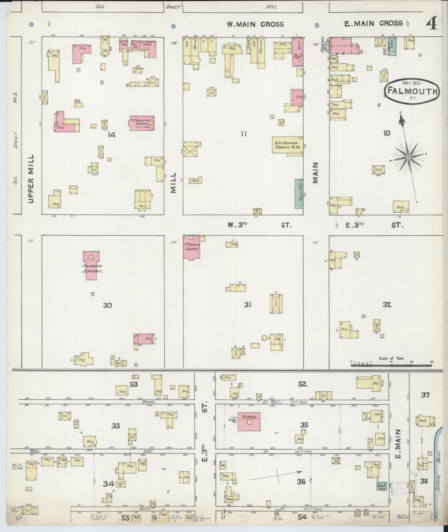 Sanborn Fire Insurance Map from Falmouth, Pendleton County, Kentucky (1891), Sheet #0004 - Complete Map Set gallery image, historic Sanborn map, vintage wall art, Kentucky Kentucky