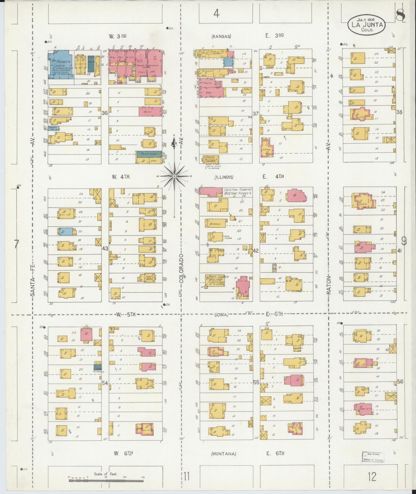 Sanborn Fire Insurance Map from La Junta, Otero County, Colorado (1906), Sheet #0008 - Historic Sanborn Fire Insurance Map Print, vintage old map wall art, antique decor, genealogy gift, Colorado Colorado map