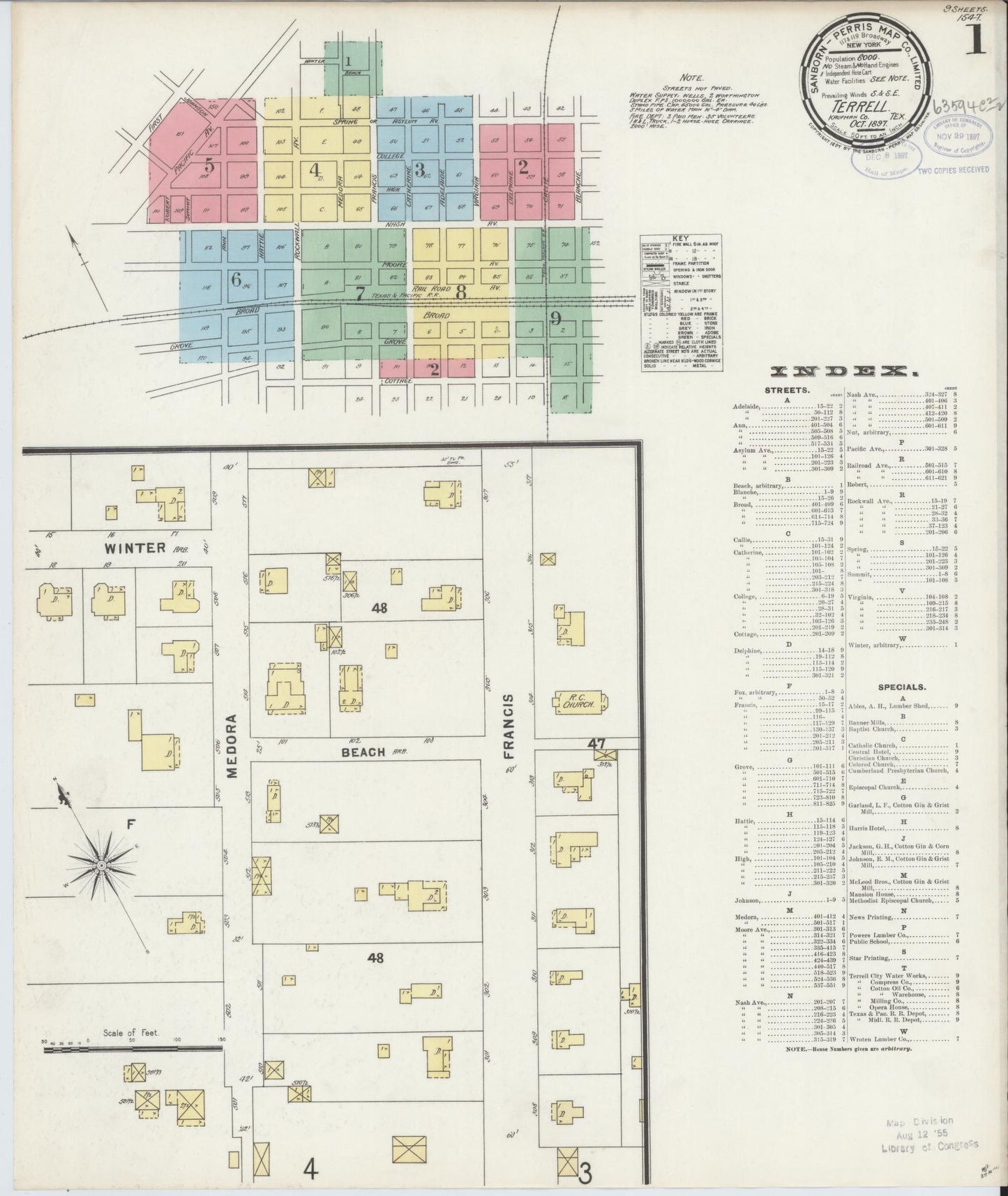 Sanborn Fire Insurance Map from Terrell, Kaufman County, Texas. (1897) – Historic Sanborn Fire Insurance Map Print
