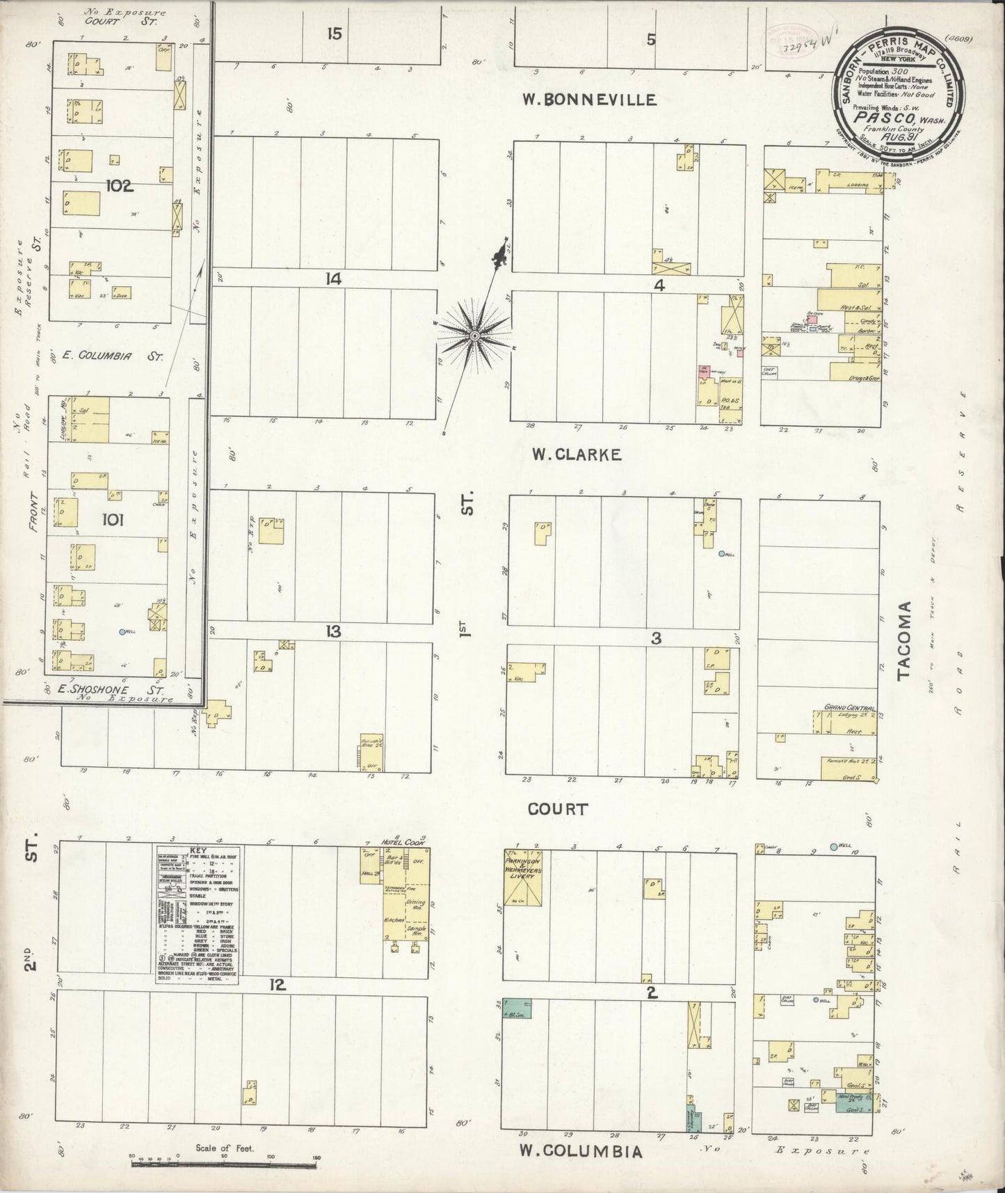 Sanborn Fire Insurance Map from Pasco, Franklin County, Washington (1891), Sheet #0001 - Historic Sanborn Fire Insurance Map Print, vintage old map wall art, antique decor, genealogy gift, Washington Washington map