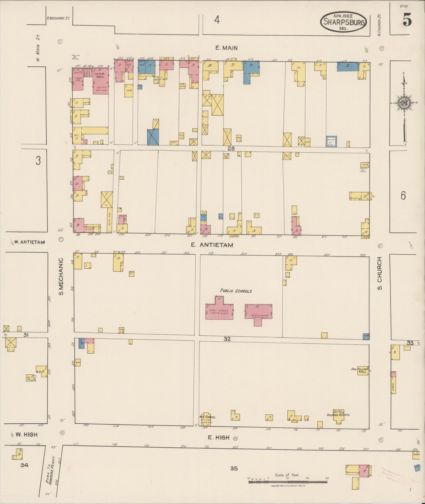 Washington, Maryland - 1922 - Sanborn Fire Insurance Map, Sheet #0005 - Historic Sanborn Fire Insurance Map Print, Washington Maryland 1922 0005 vintage old map wall art