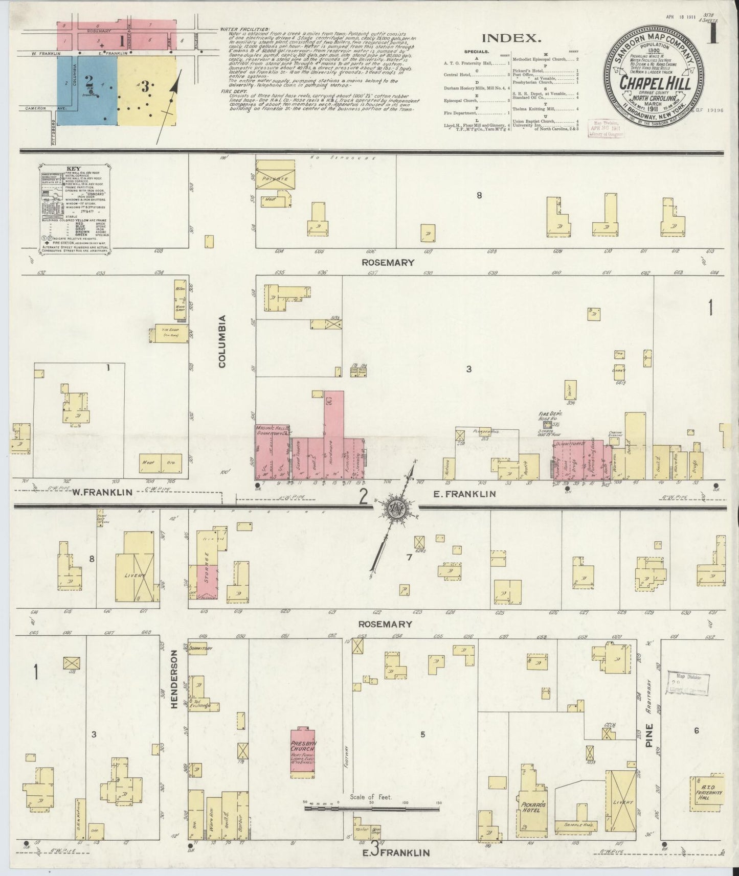 Sanborn Fire Insurance Map from Chapel Hill, Orange County, North Carolina. (1911) – Historic Sanborn Fire Insurance Map Print