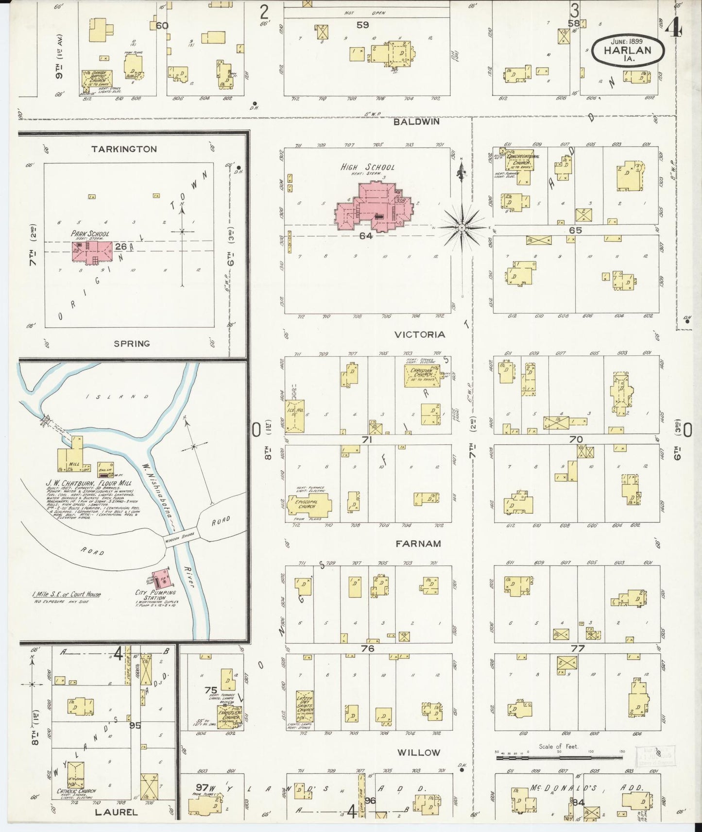 Sanborn Fire Insurance Map from Harlan, Shelby County, Iowa (1899), Sheet #0004 - Historic Sanborn Fire Insurance Map Print, vintage old map wall art