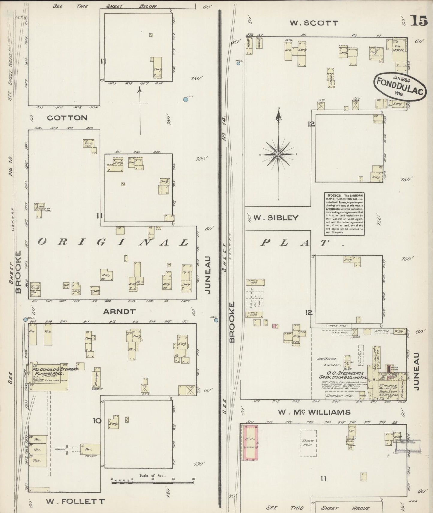 Sanborn Fire Insurance Map from Fond du Lac, Fond du Lac County, Wisconsin (1884), Sheet #0015 - Historic Sanborn Fire Insurance Map Print, vintage old map wall art, antique decor, genealogy gift, Wisconsin Wisconsin map