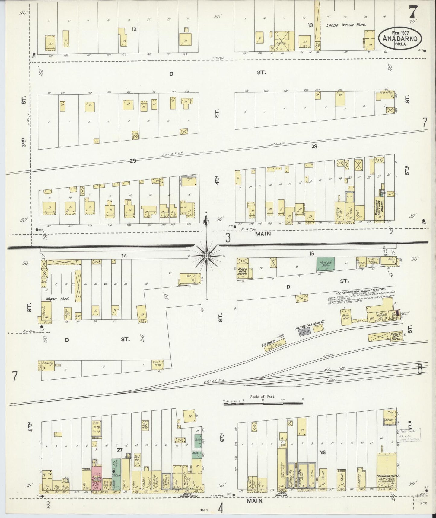 Sanborn Fire Insurance Map from Anadarko, Caddo County, Oklahoma (1907), Sheet #0007 - Historic Sanborn Fire Insurance Map Print, vintage old map wall art, antique decor, genealogy gift, Oklahoma Oklahoma map