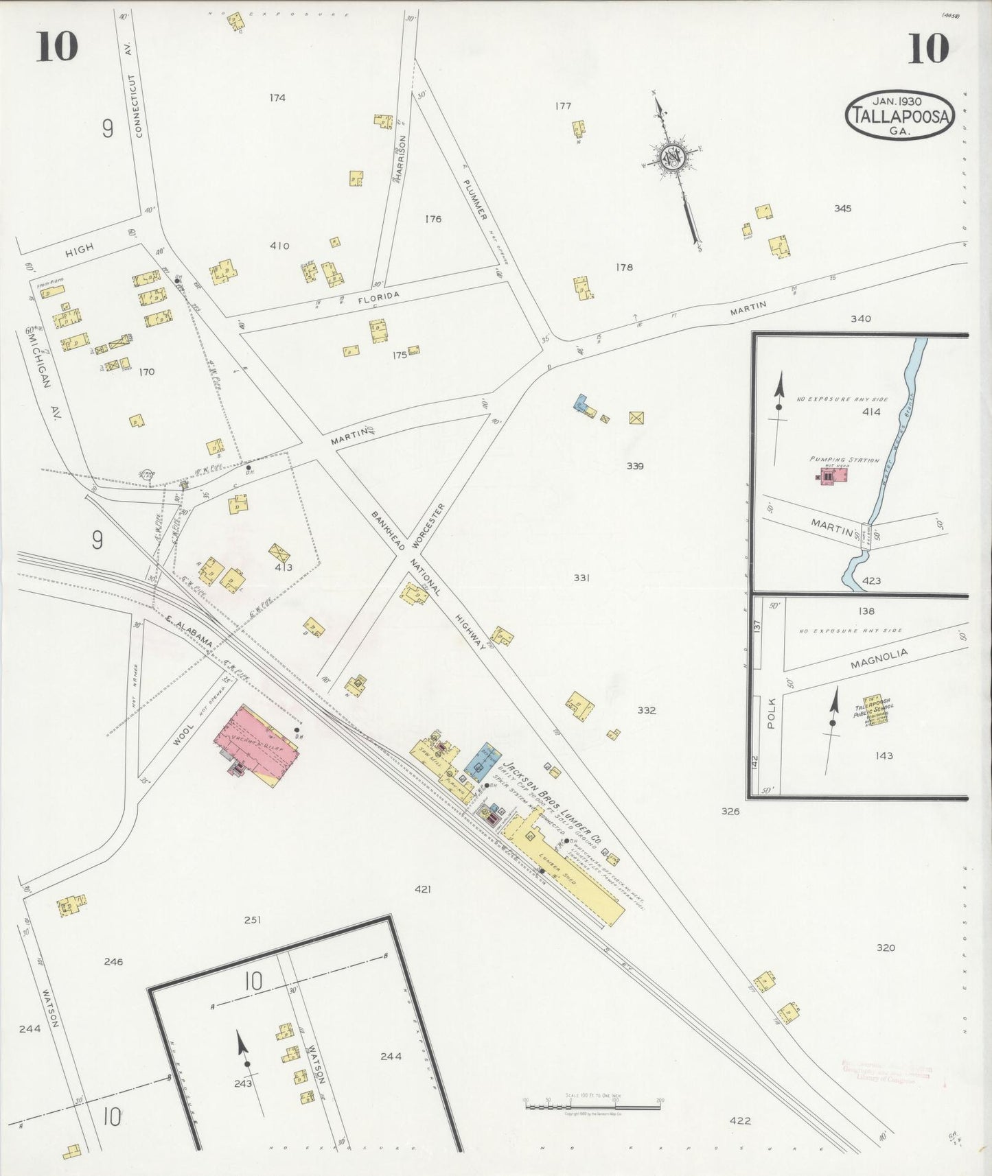 Sanborn Fire Insurance Map from Tallapoosa, Haralson County, Georgia (1930), Sheet #0010 - Historic Sanborn Fire Insurance Map Print, vintage old map wall art, antique decor, genealogy gift, Georgia Georgia map