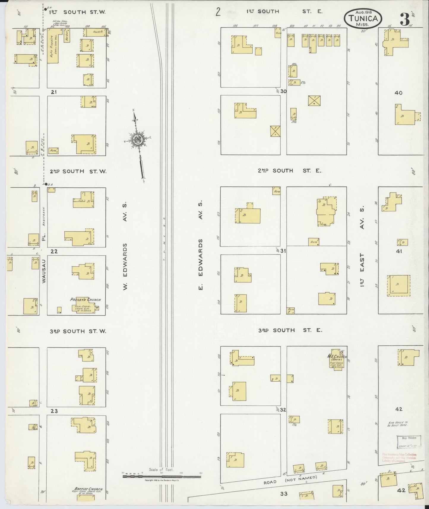 Sanborn Fire Insurance Map from Tunica, Tunica County, Mississippi (1918), Sheet #0003 - Complete Map Set gallery image, historic Sanborn map, vintage wall art, Mississippi Mississippi