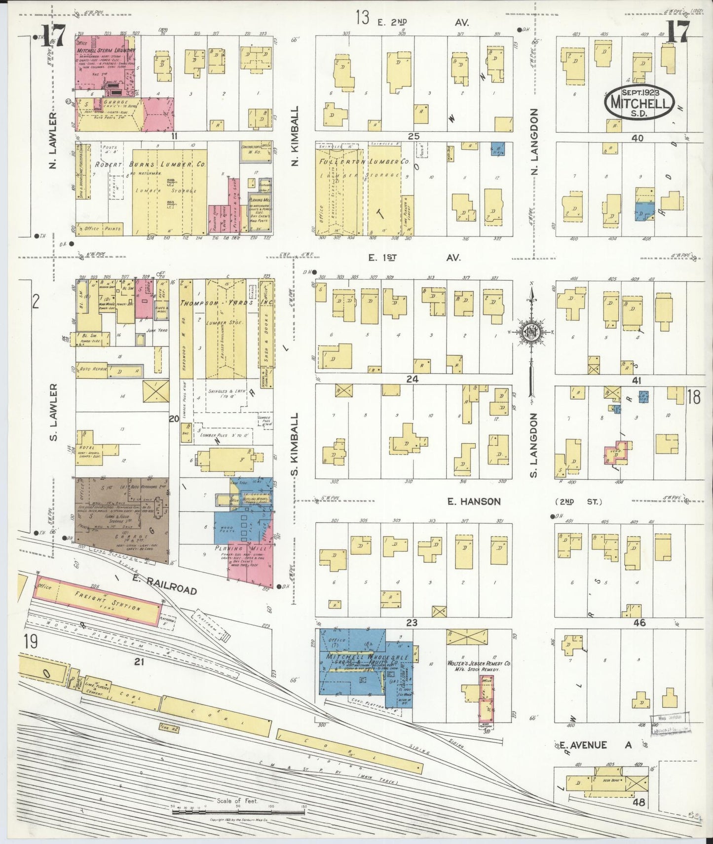 Sanborn Fire Insurance Map from Mitchell, Davison County, South Dakota (1923), Sheet #0017 - Historic Sanborn Fire Insurance Map Print, vintage old map wall art, antique decor, genealogy gift, South Dakota South Dakota map