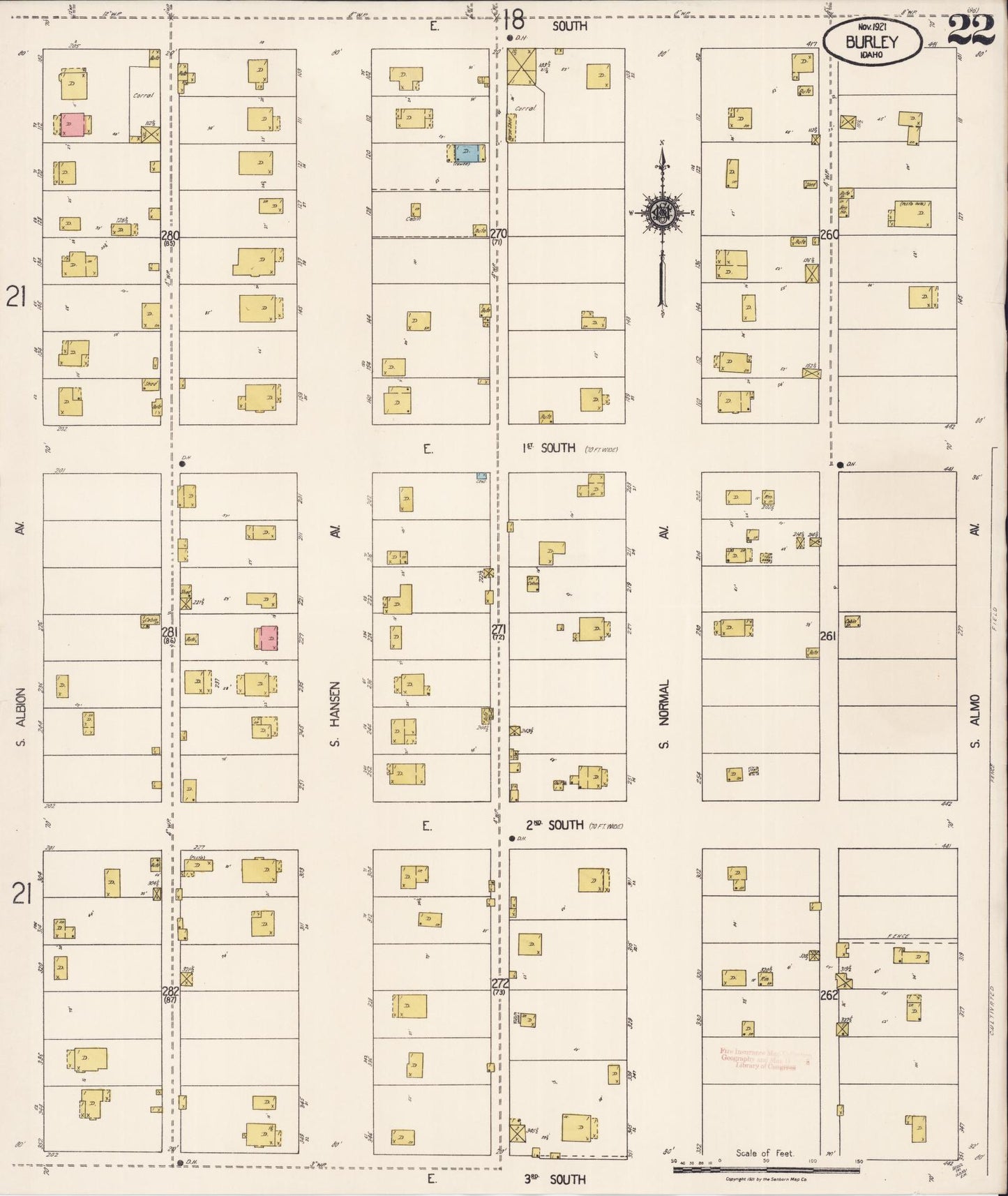 Sanborn Fire Insurance Map from Burley, Cassia County, Idaho (1921), Sheet #0022 - Historic Sanborn Fire Insurance Map Print, vintage old map wall art, antique decor, genealogy gift, Idaho Idaho map
