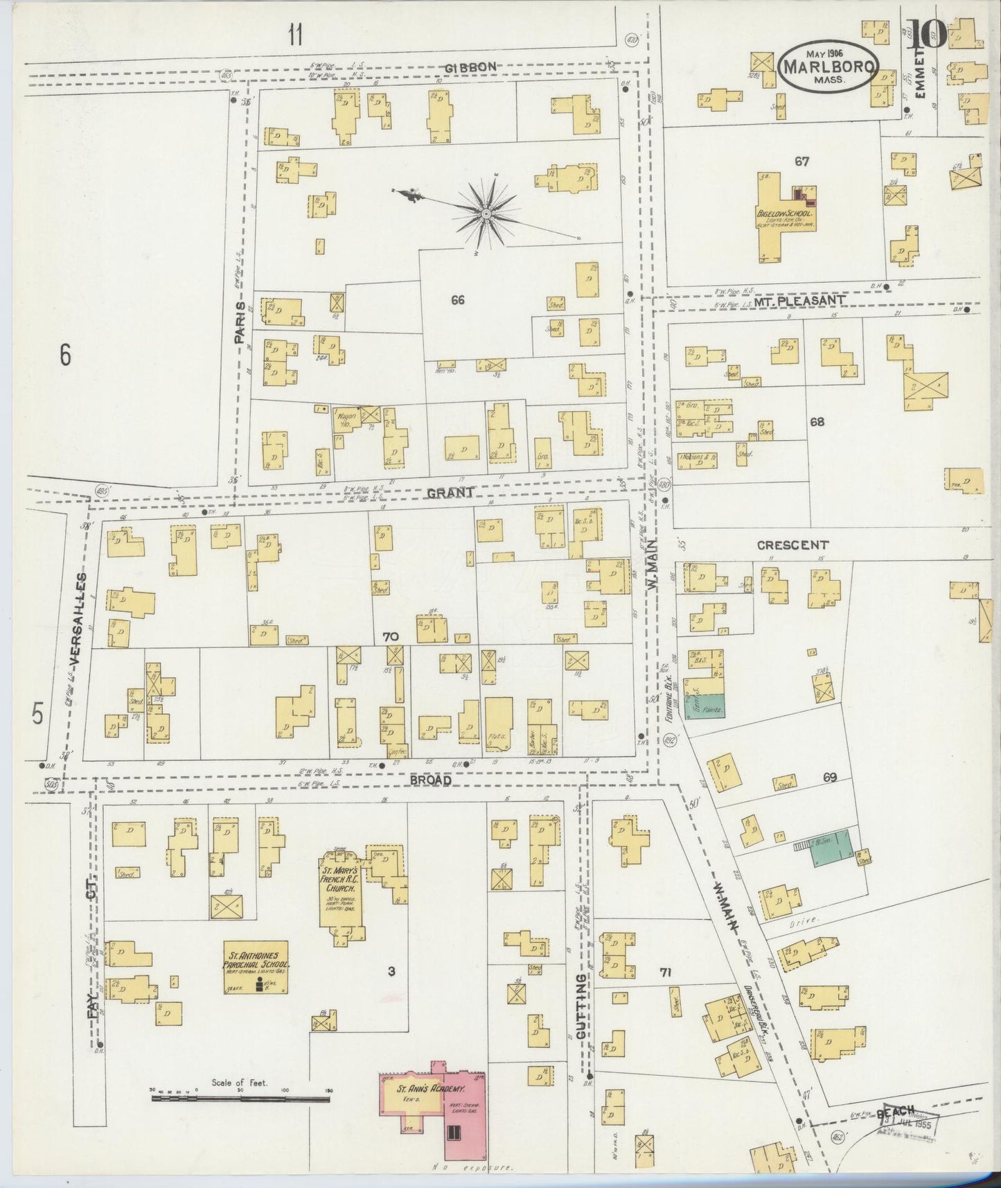 Sanborn Fire Insurance Map from Marlborough, Middlesex County, Massachusetts (1906), Sheet #0010 - Historic Sanborn Fire Insurance Map Print, vintage old map wall art, antique decor, genealogy gift, Massachusetts Massachusetts map