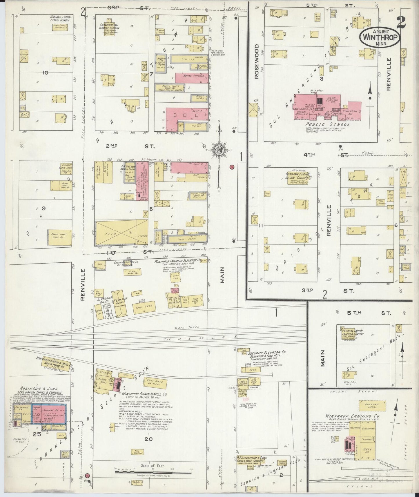 Sanborn Fire Insurance Map from Winthrop, Sibley County, Minnesota (1917), Sheet #0002 - Complete Map Set gallery image, historic Sanborn map, vintage wall art, Minnesota Minnesota