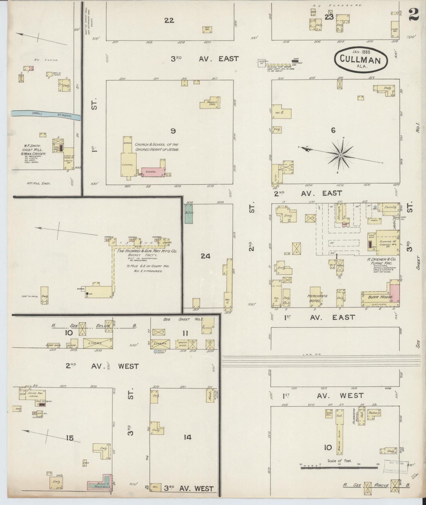 Sanborn Fire Insurance Map from Cullman, Cullman County, Alabama (1888), Sheet #0002 - Complete Map Set gallery image, historic Sanborn map, vintage wall art, Alabama Alabama