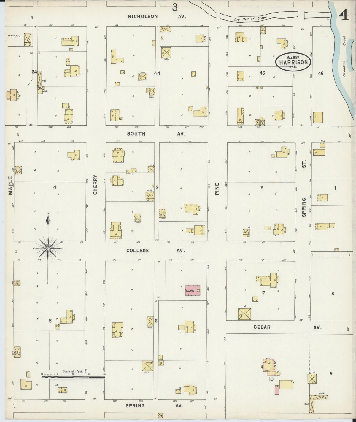 Sanborn Fire Insurance Map from Harrison, Boone County, Arkansas (1897), Sheet #0004 - Complete Map Set gallery image, historic Sanborn map, vintage wall art, Arkansas Arkansas
