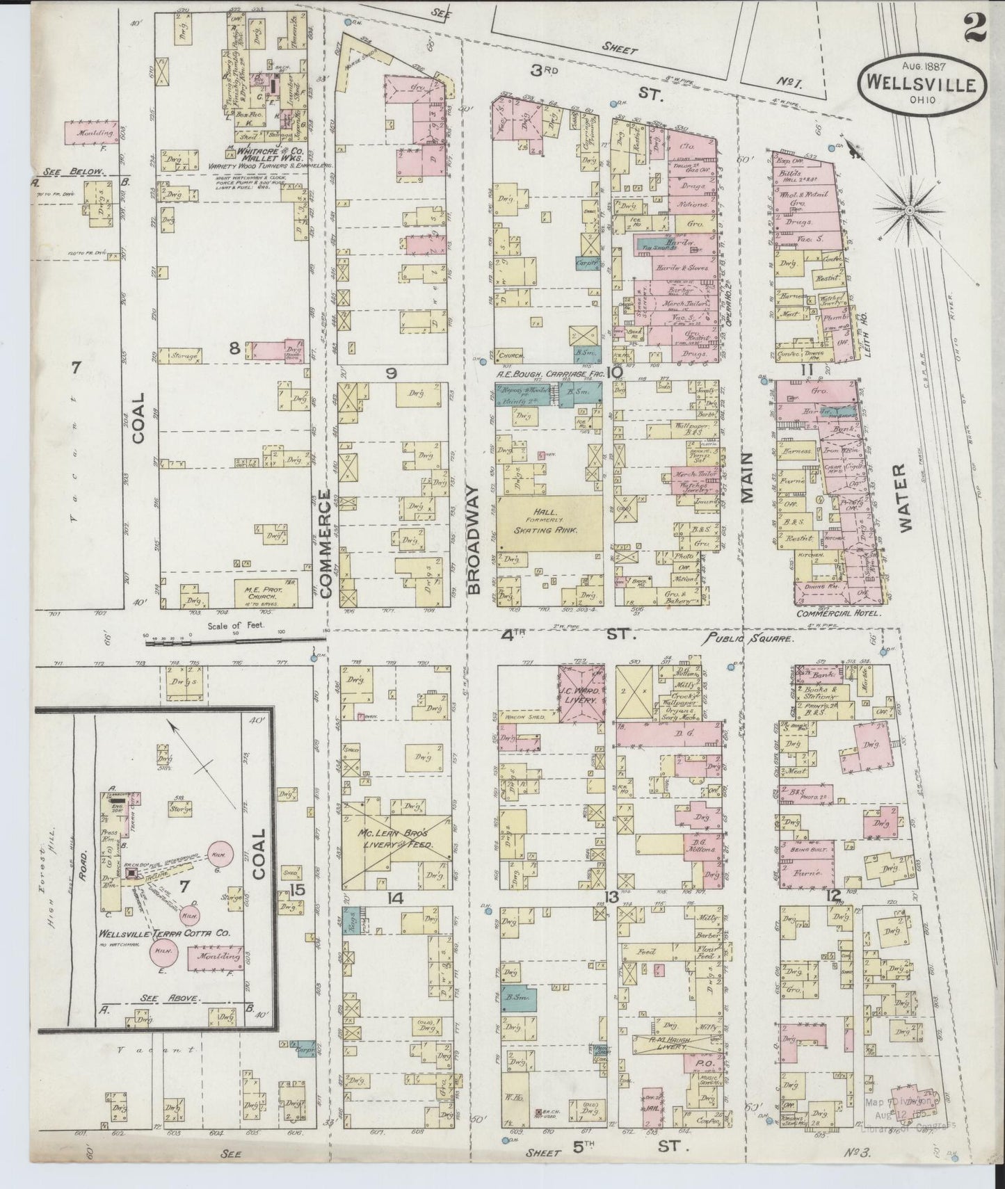 Sanborn Fire Insurance Map from Wellsville, Columbiana County, Ohio (1887), Sheet #0002 - Complete Map Set gallery image, historic Sanborn map, vintage wall art, Ohio Ohio