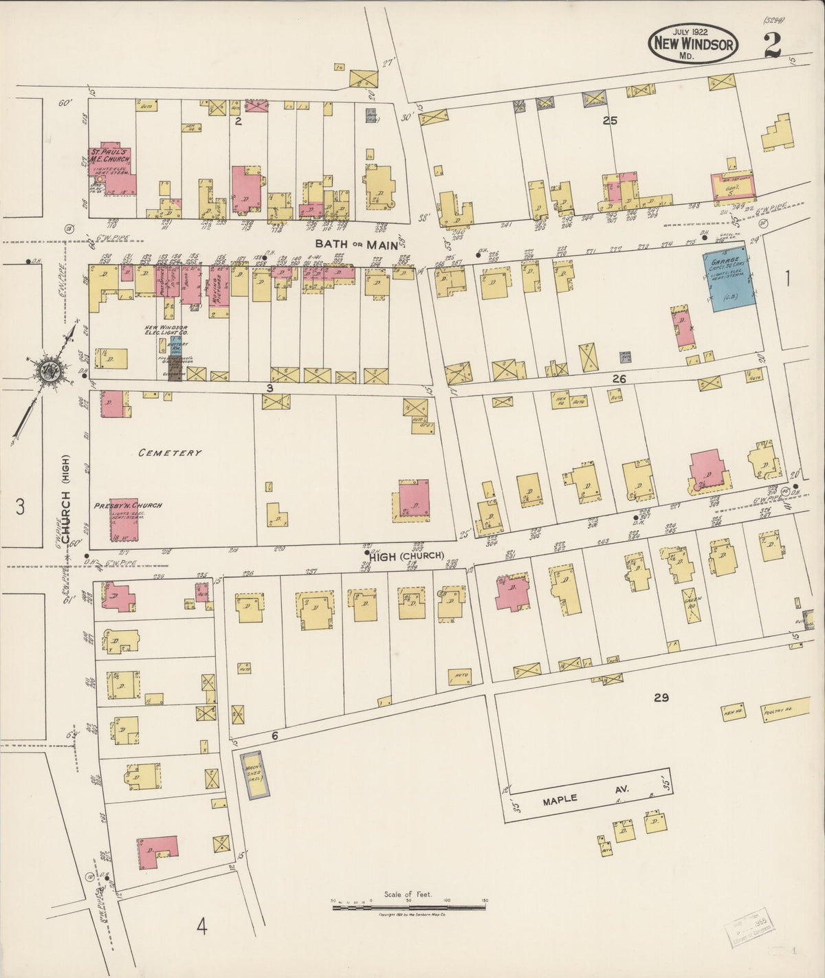 Sanborn Fire Insurance Map from New Windsor, Carroll County, Maryland (1922), Sheet #0002 - Historic Sanborn Fire Insurance Map Print, vintage old map wall art, antique decor, genealogy gift, Maryland Maryland map