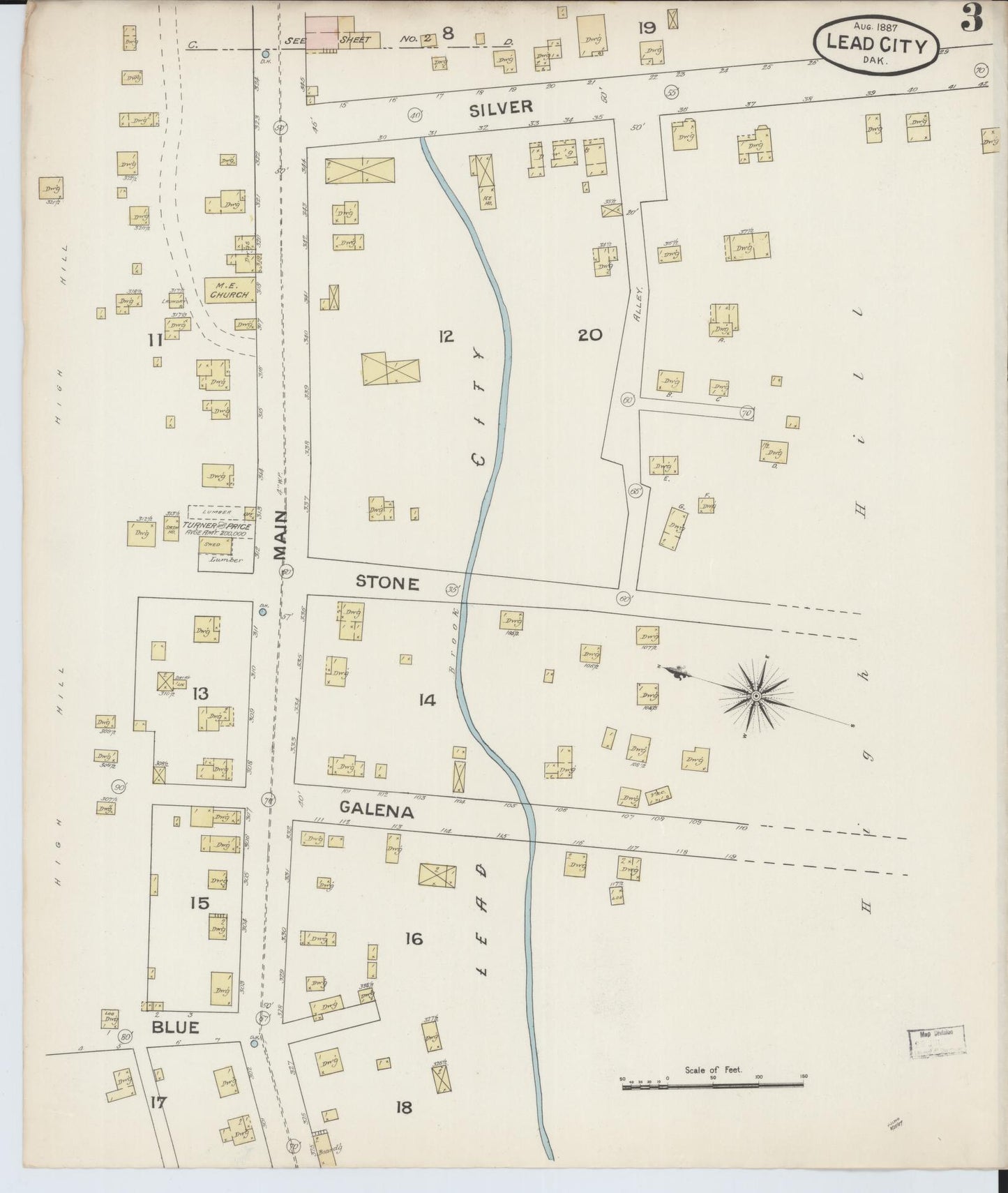 Sanborn Fire Insurance Map from Lead, Lawrence County, South Dakota (1887), Sheet #0003 - Historic Sanborn Fire Insurance Map Print, vintage old map wall art, antique decor, genealogy gift, South Dakota South Dakota map