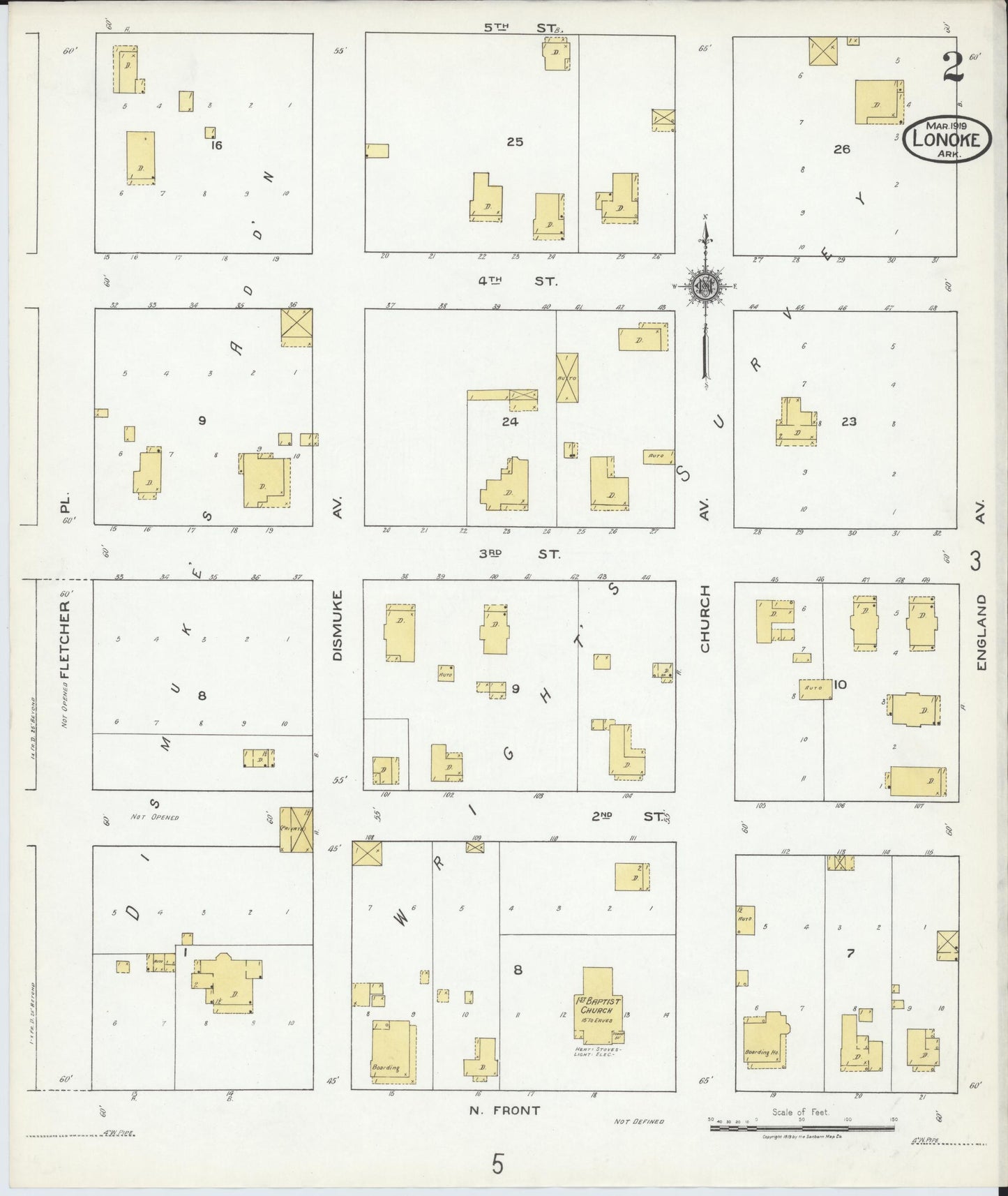 Sanborn Fire Insurance Map from Lonoke, Lonoke County, Arkansas (1919), Sheet #0002 - Historic Sanborn Fire Insurance Map Print, vintage old map wall art, antique decor, genealogy gift, Arkansas Arkansas map