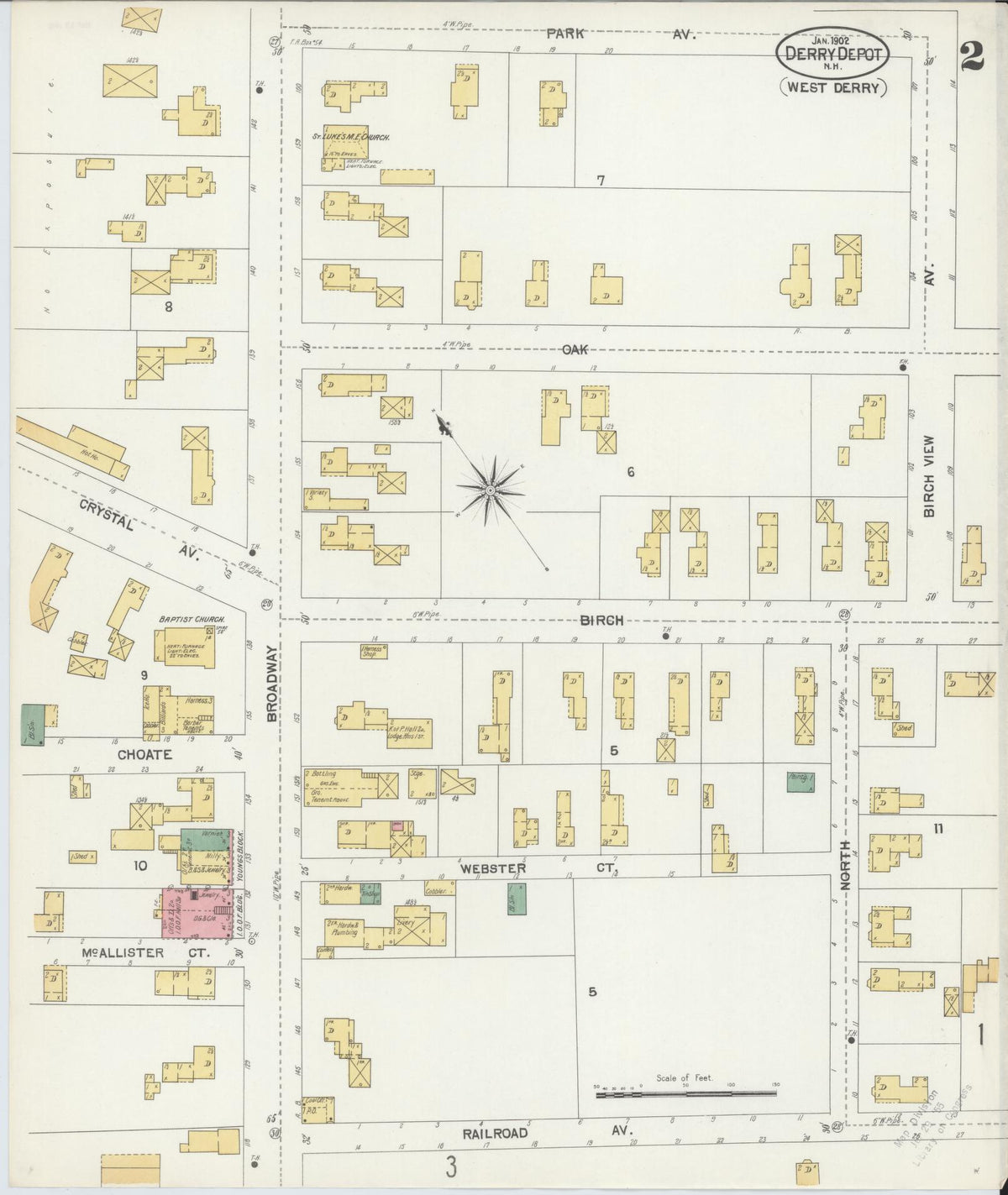 Sanborn Fire Insurance Map from Derry Depot, Rockingham County, New Hampshire (1902), Sheet #0002 - Historic Sanborn Fire Insurance Map Print, vintage old map wall art, antique decor, genealogy gift, New Hampshire New Hampshire map