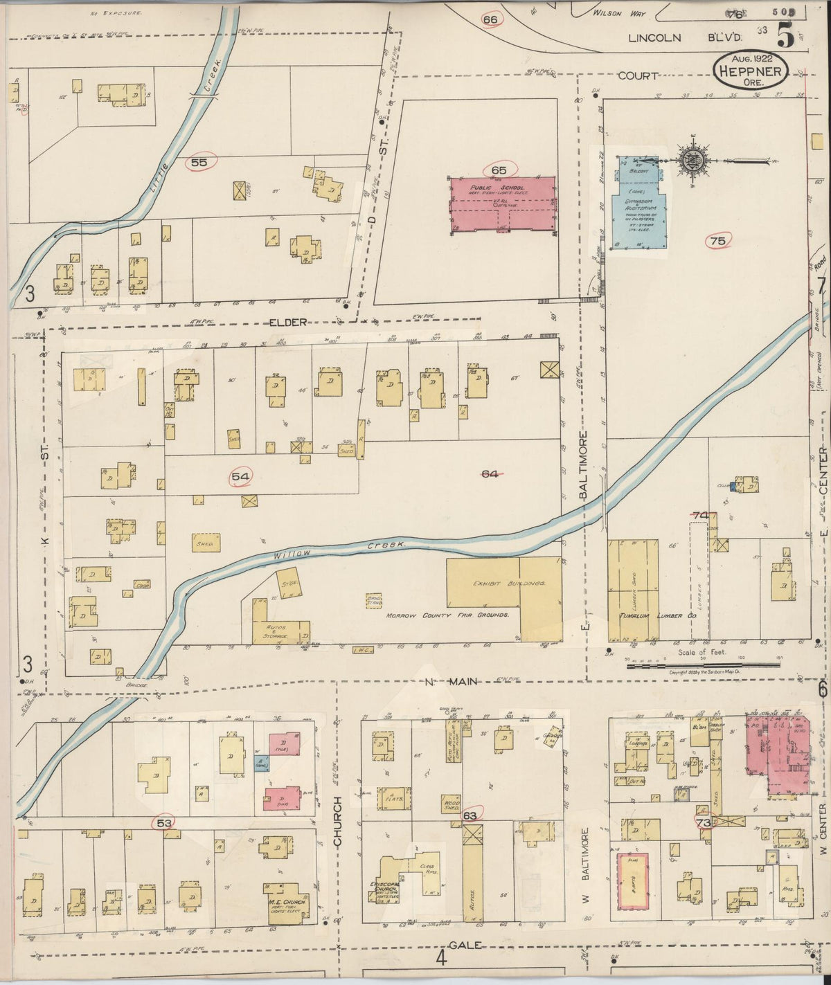 Sanborn Fire Insurance Map from Heppner, Morrow County, Oregon (1932), Sheet #0005 - Historic Sanborn Fire Insurance Map Print, vintage old map wall art, antique decor, genealogy gift, Oregon Oregon map