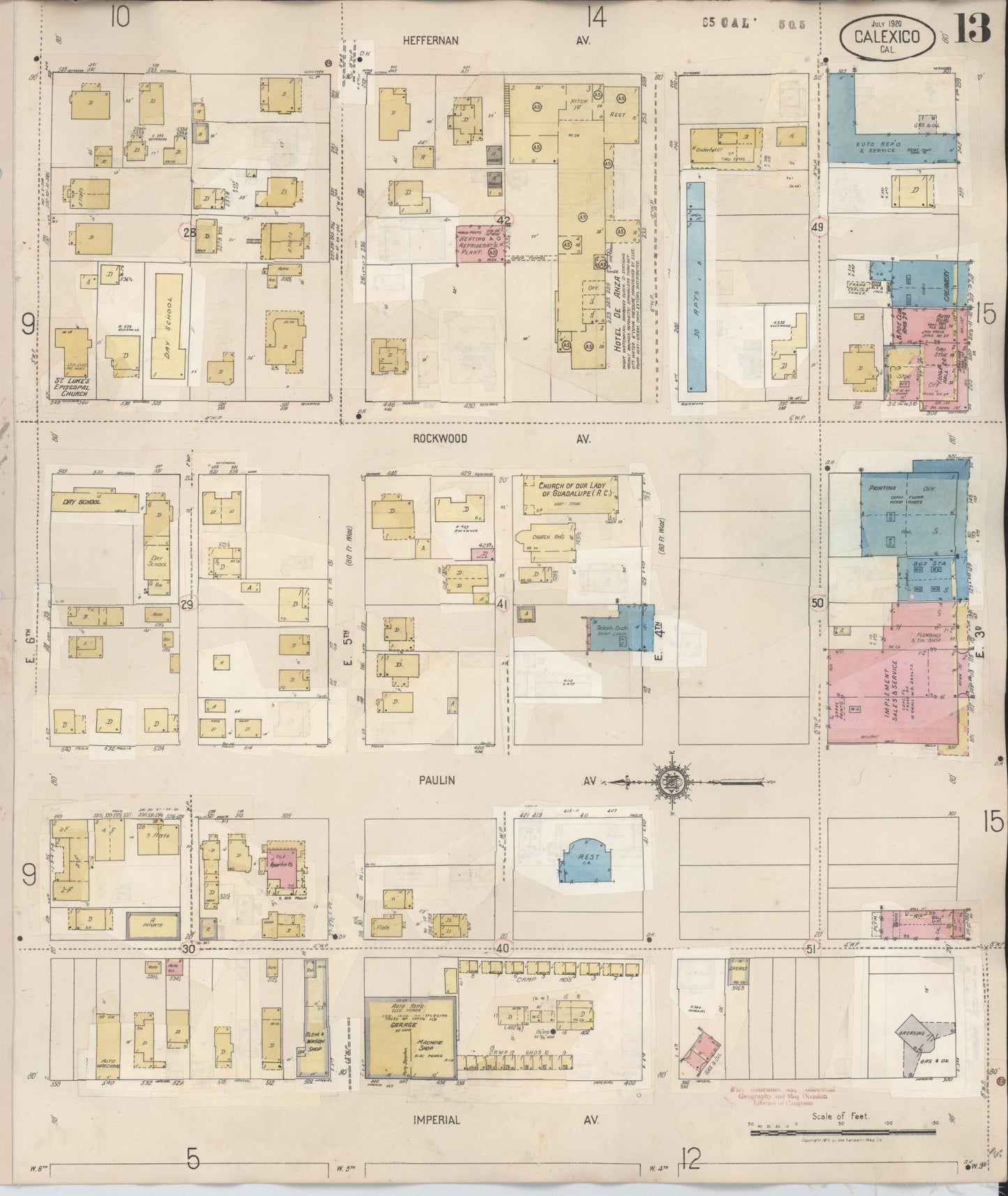 Sanborn Fire Insurance Map from Calexico, Imperial County, California (1949), Sheet #0013 - Historic Sanborn Fire Insurance Map Print, vintage old map wall art, antique decor, genealogy gift, California California map