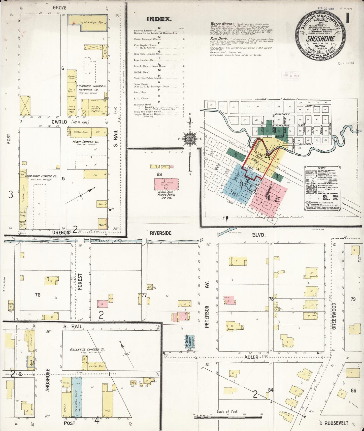 Sanborn Fire Insurance Map from Shoshone, Lincoln County, Idaho (1911), Sheet #0001 - Historic Sanborn Fire Insurance Map Print, vintage old map wall art, antique decor, genealogy gift, Idaho Idaho map